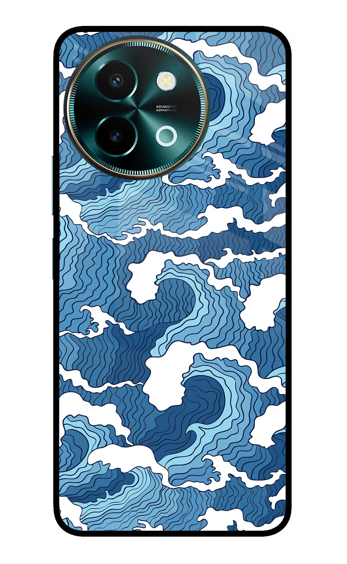 Blue Waves Vivo Y58 5G Glass Case Back Cover by Casekaro