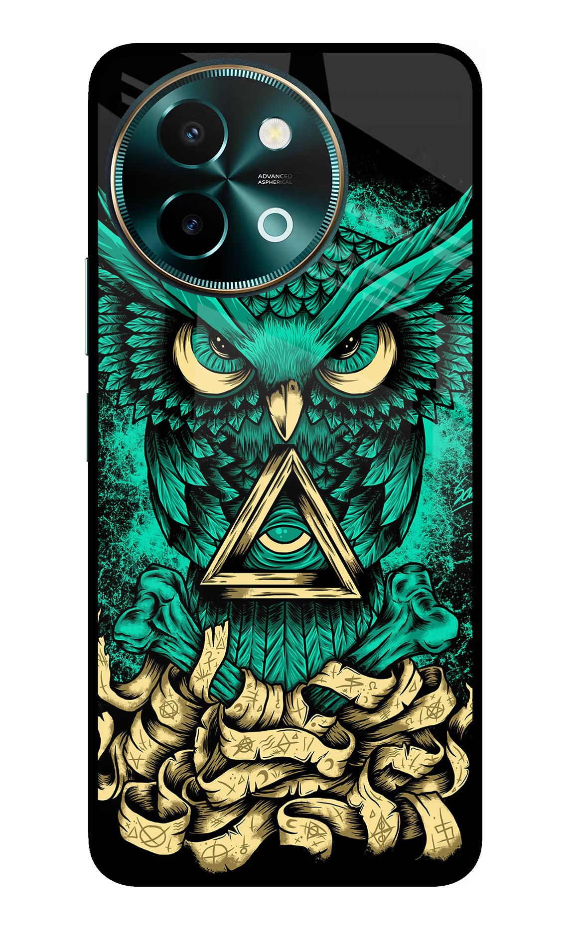 Green Owl Vivo Y58 5G Glass Case Back Cover by Casekaro
