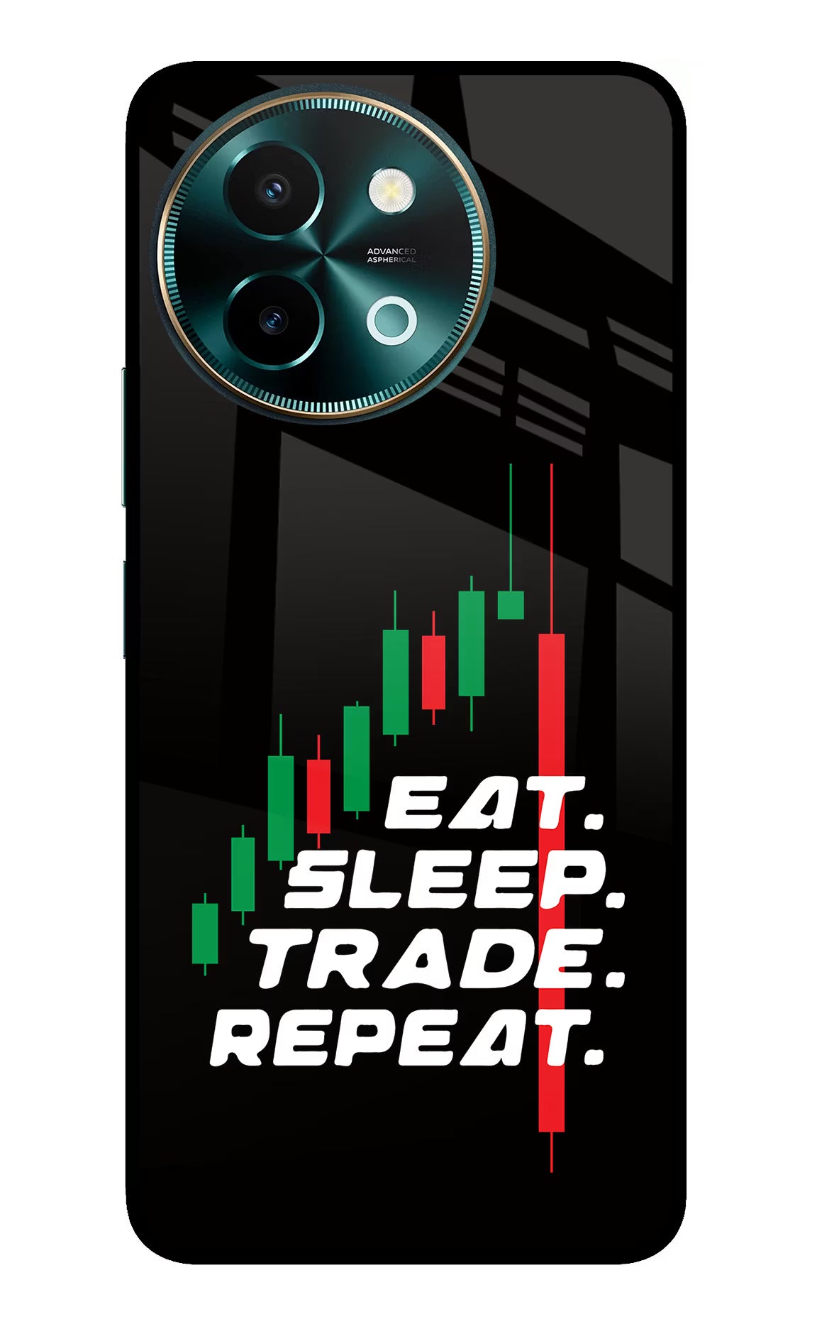 Eat Sleep Trade Repeat Vivo Y58 5G Glass Case Back Cover by Casekaro