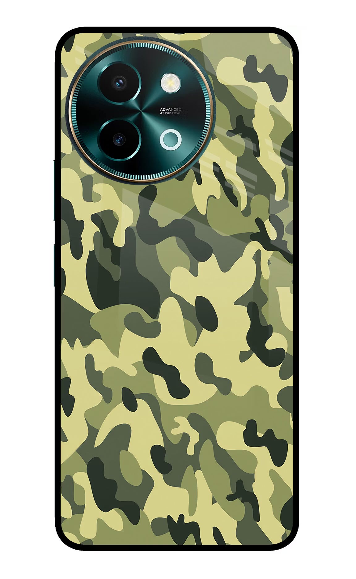 Camouflage Vivo Y58 5G Glass Case Back Cover by Casekaro