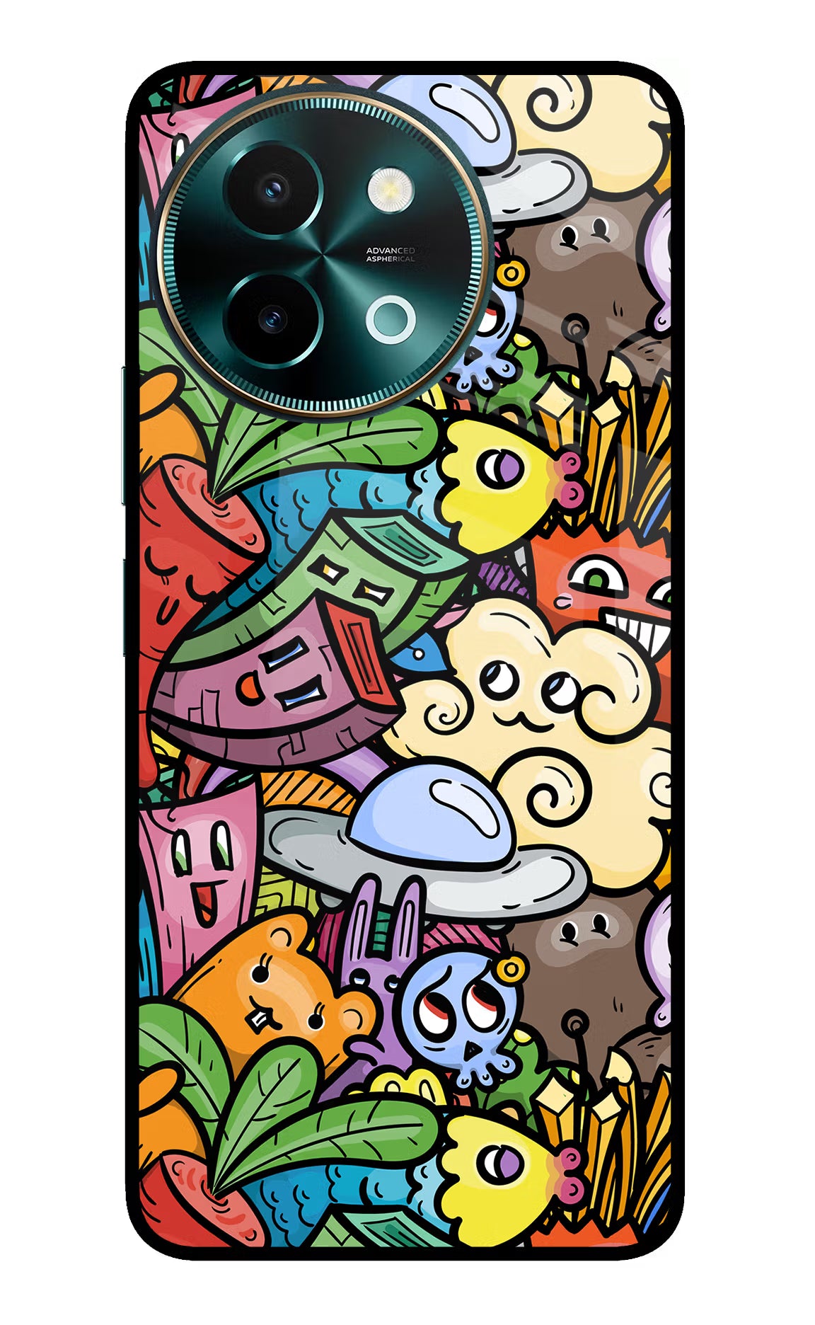 Veggie Doodle Vivo Y58 5G Glass Case Back Cover by Casekaro