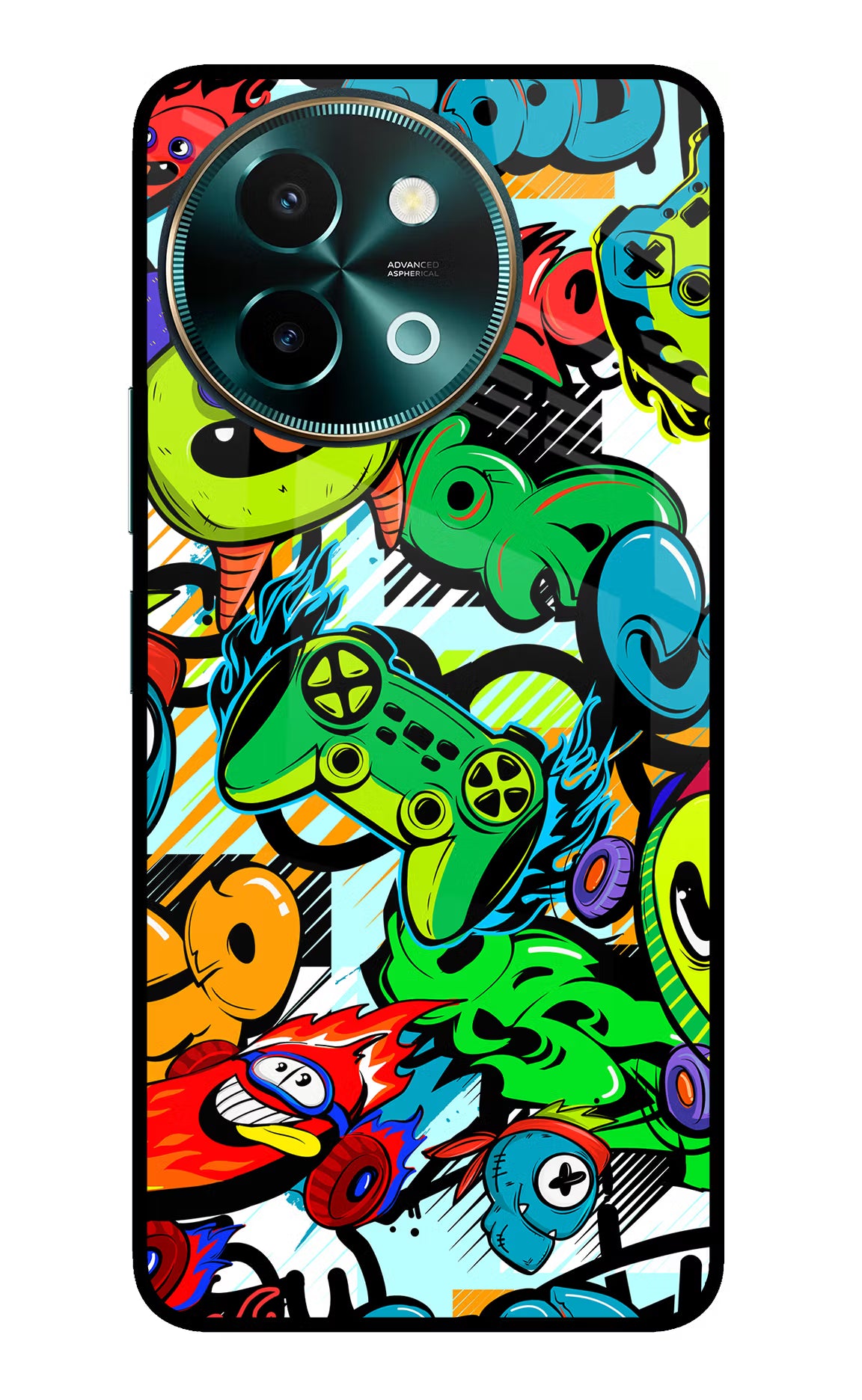 Game Doodle Vivo Y58 5G Glass Case Back Cover by Casekaro