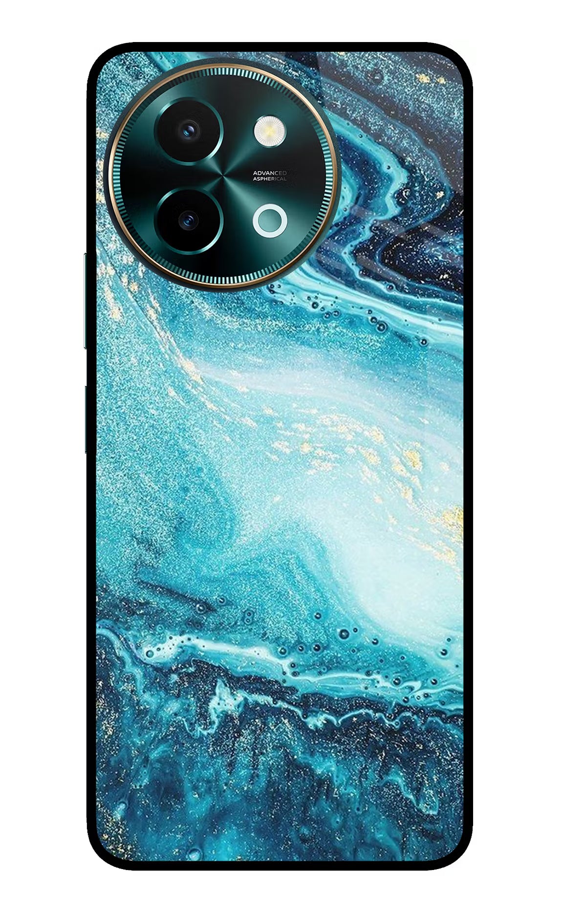 Blue Glitter Marble Vivo Y58 5G Glass Case Back Cover by Casekaro