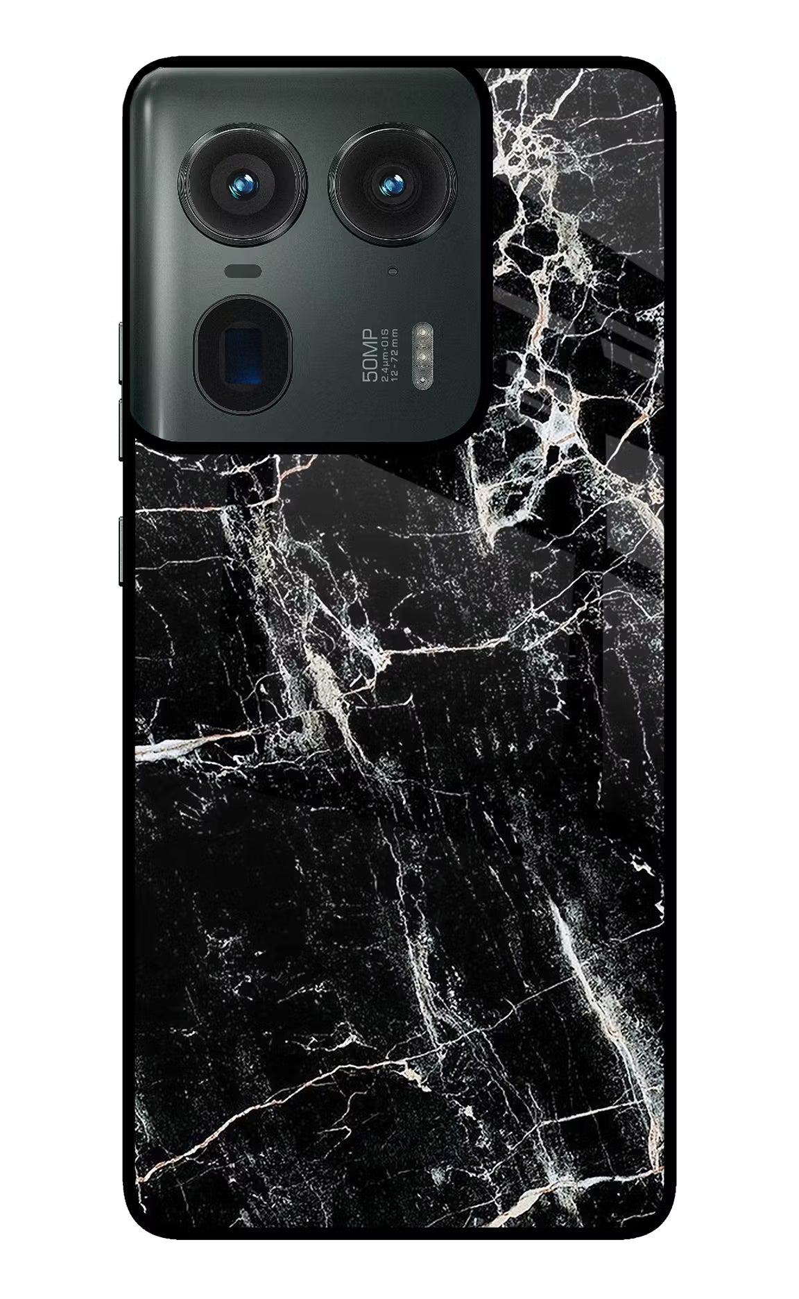 Black Marble Texture Moto Edge 50 Ultra 5G Glass Case Back Cover by Casekaro