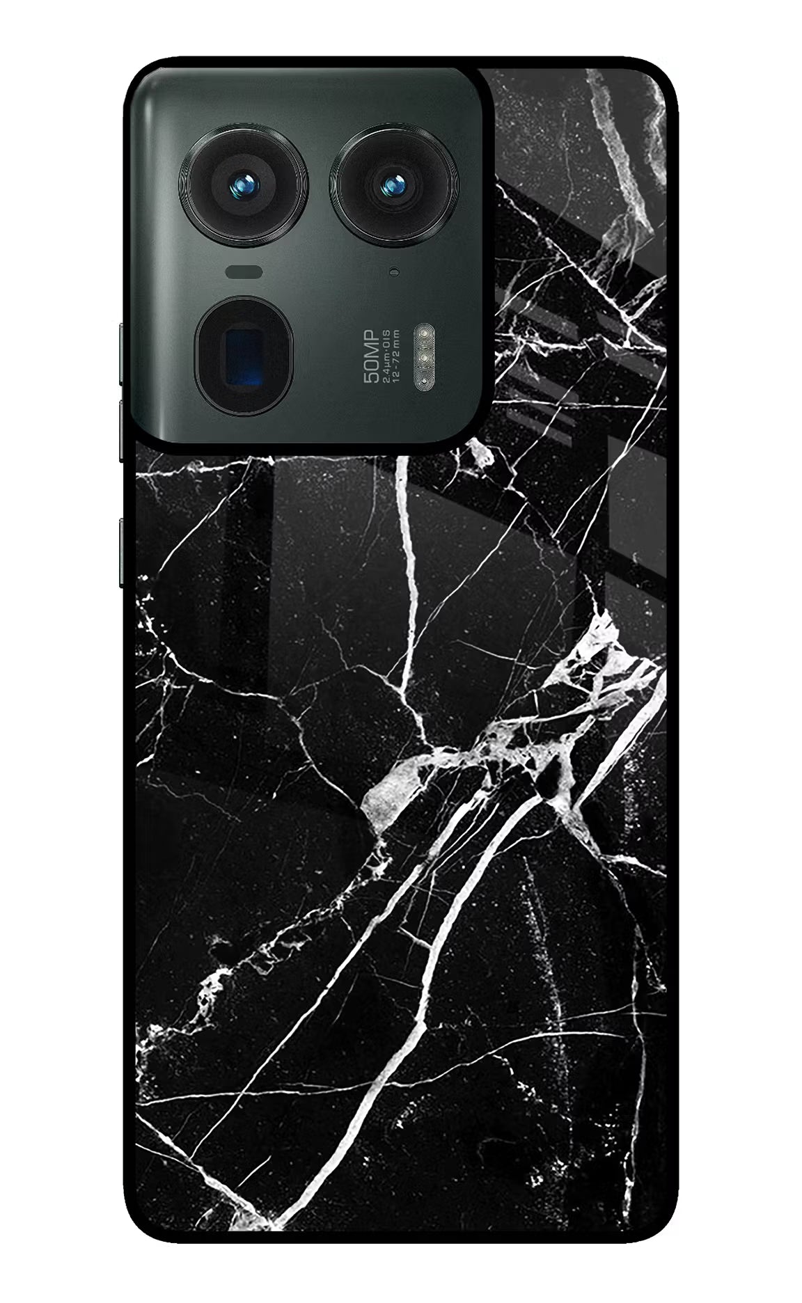 Black Marble Pattern Moto Edge 50 Ultra 5G Glass Case Back Cover by Casekaro