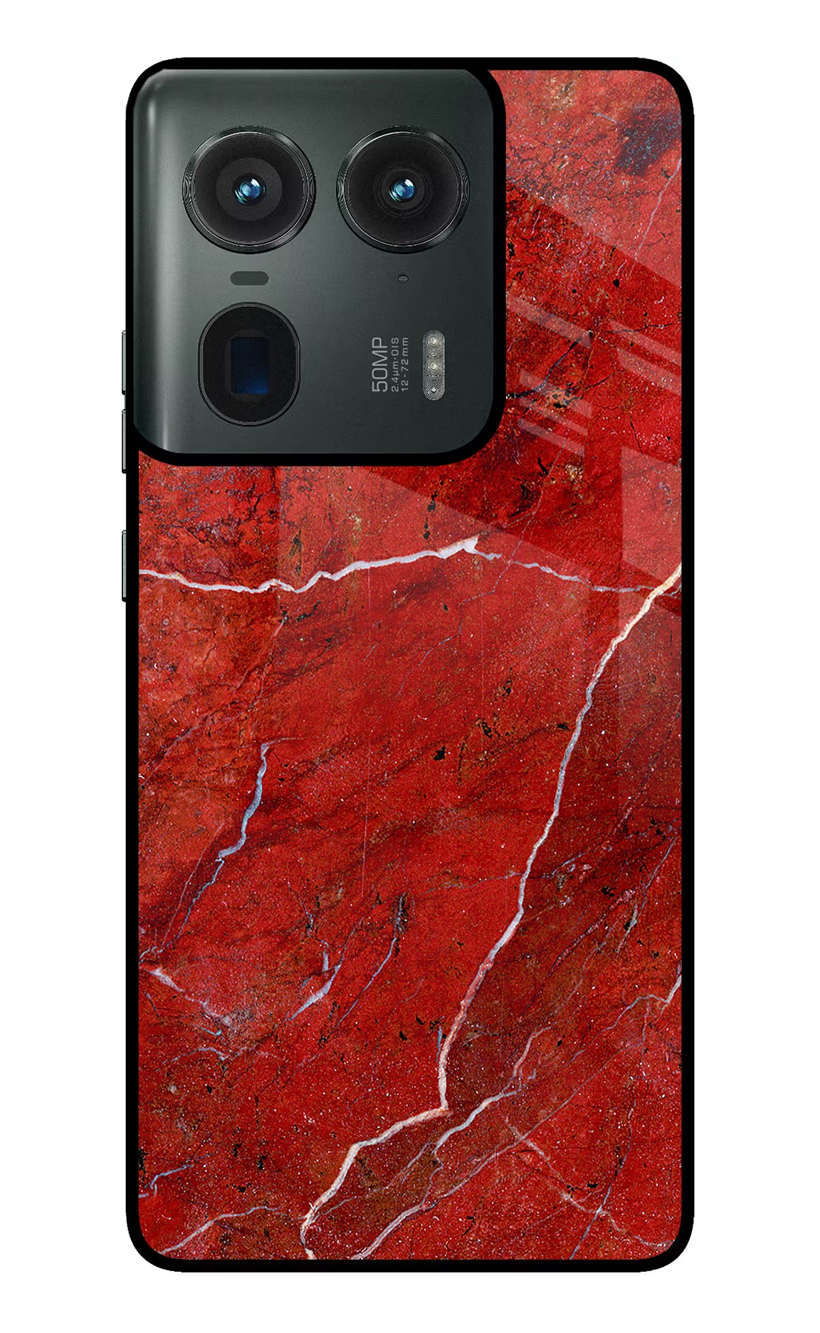 Red Marble Design Moto Edge 50 Ultra 5G Glass Case Back Cover by Casekaro