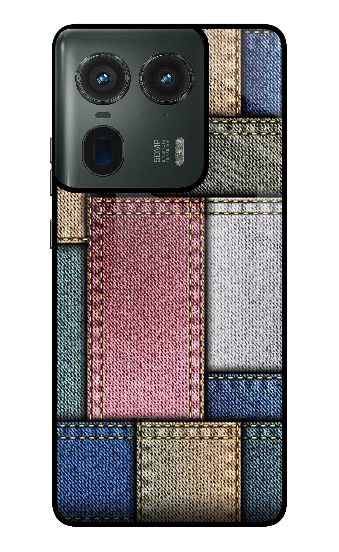 Multicolor Jeans Moto Edge 50 Ultra 5G Glass Case Back Cover by Casekaro