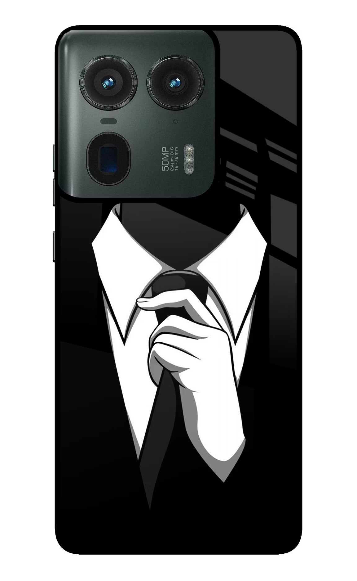 Black Tie Moto Edge 50 Ultra 5G Glass Case Back Cover by Casekaro
