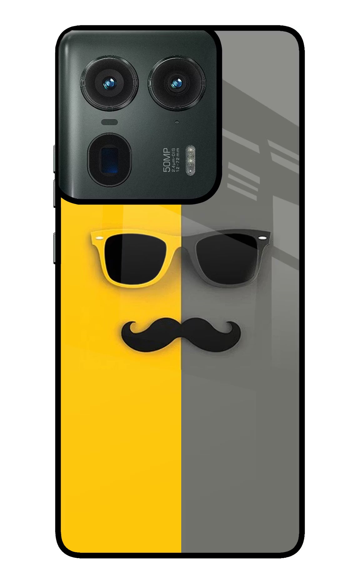 Sunglasses with Mustache Moto Edge 50 Ultra 5G Glass Case Back Cover by Casekaro