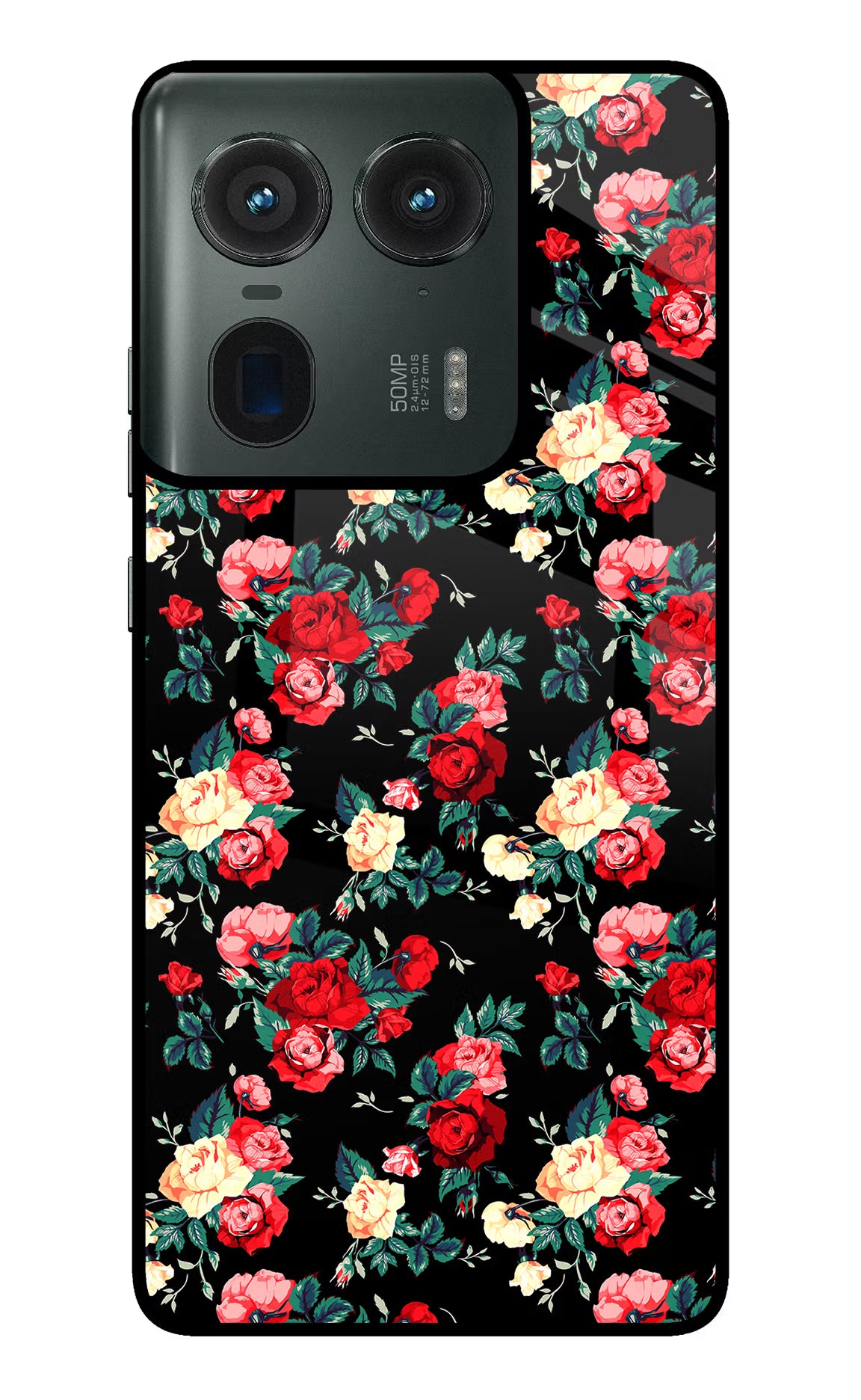 Rose Pattern Moto Edge 50 Ultra 5G Glass Case Back Cover by Casekaro