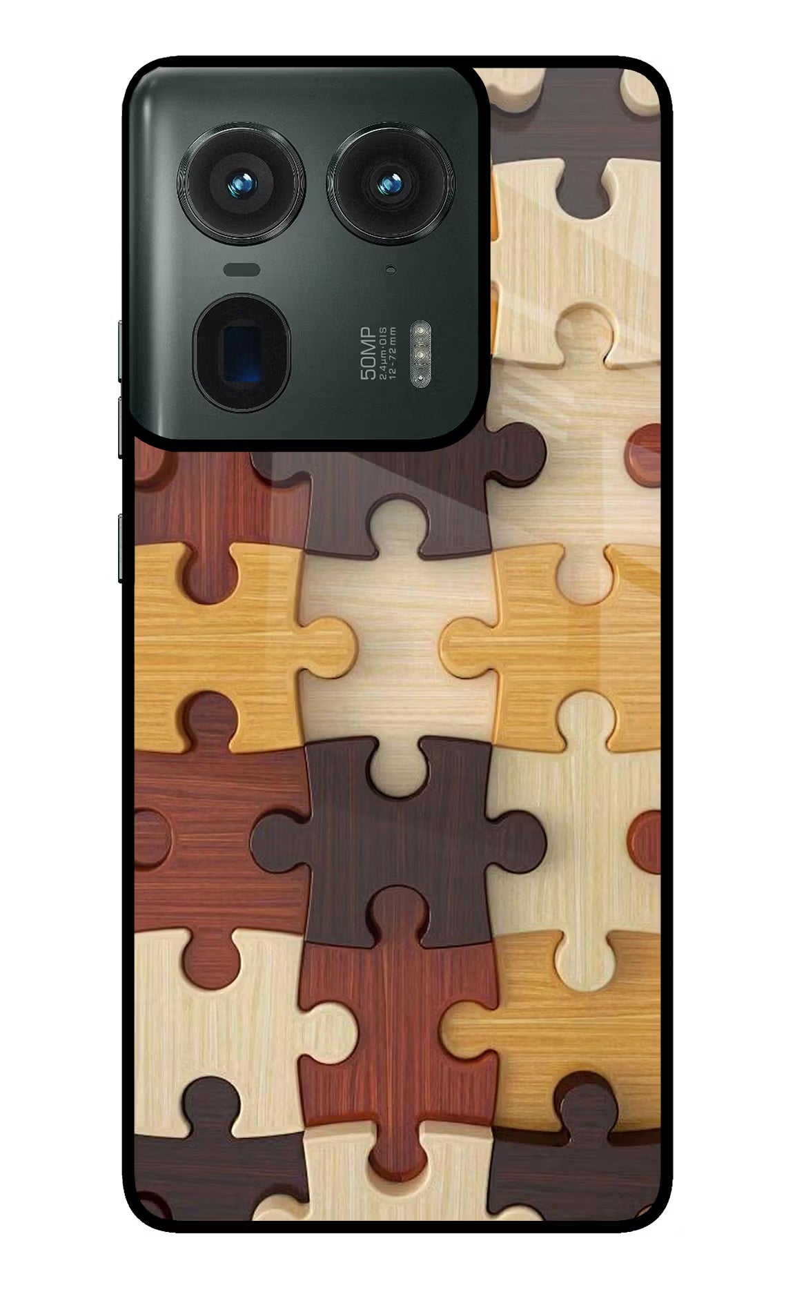 Wooden Puzzle Moto Edge 50 Ultra 5G Glass Case Back Cover by Casekaro