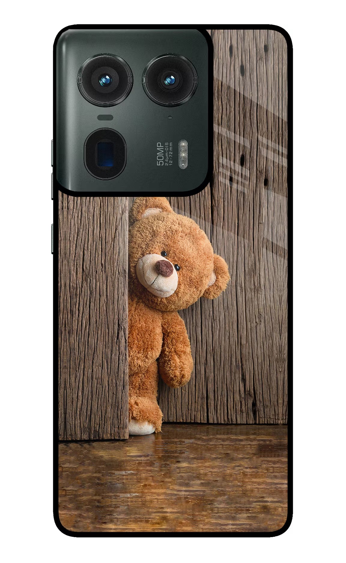 Teddy Wooden Moto Edge 50 Ultra 5G Glass Case Back Cover by Casekaro