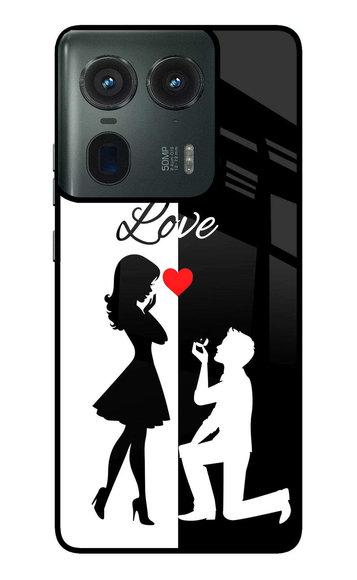 Love Propose Black And White Moto Edge 50 Ultra 5G Glass Case