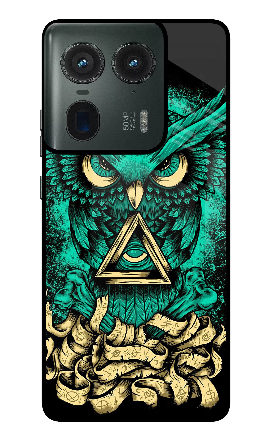 Green Owl Moto Edge 50 Ultra 5G Glass Case Back Cover by Casekaro