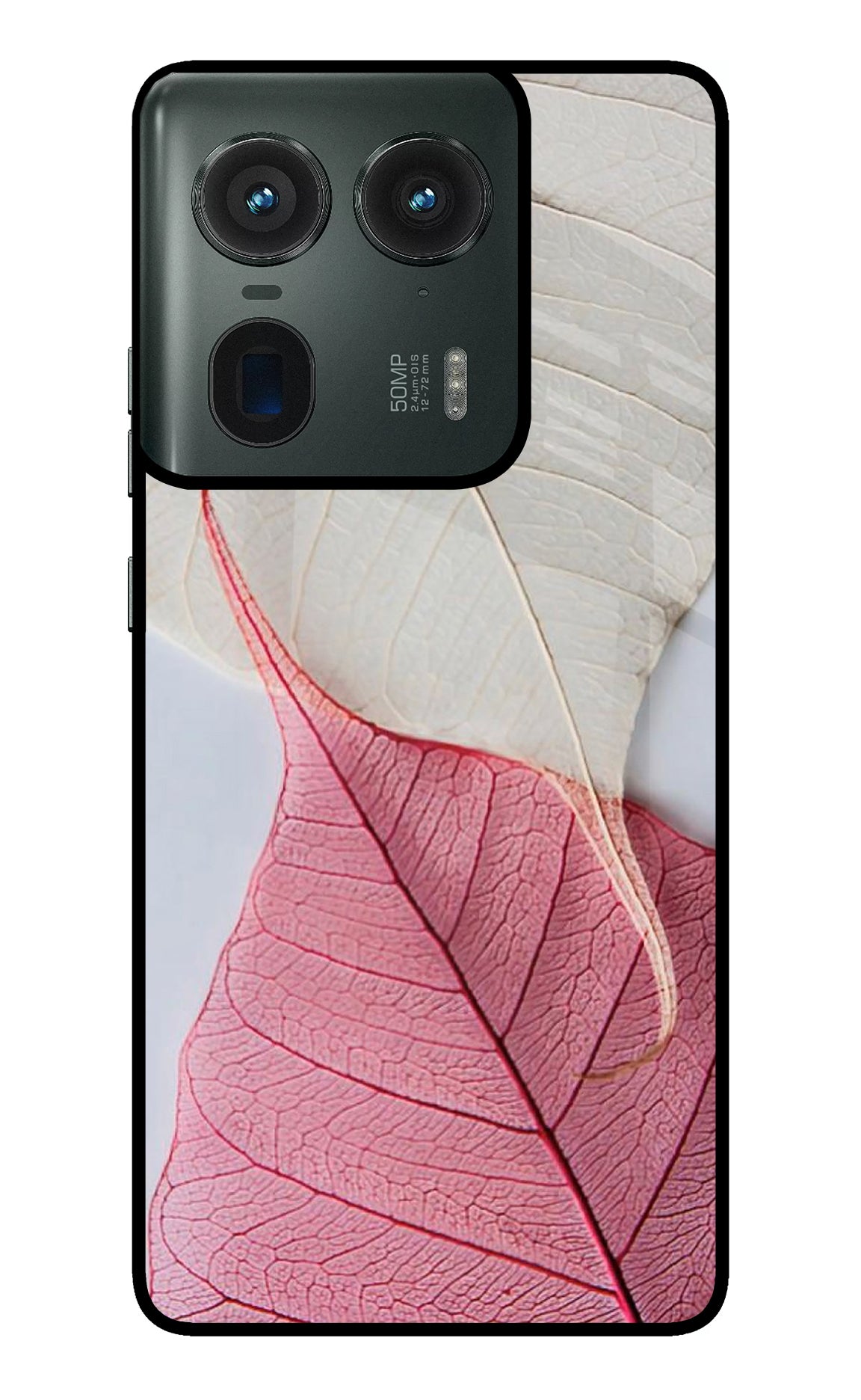 White Pink Leaf Moto Edge 50 Ultra 5G Glass Case