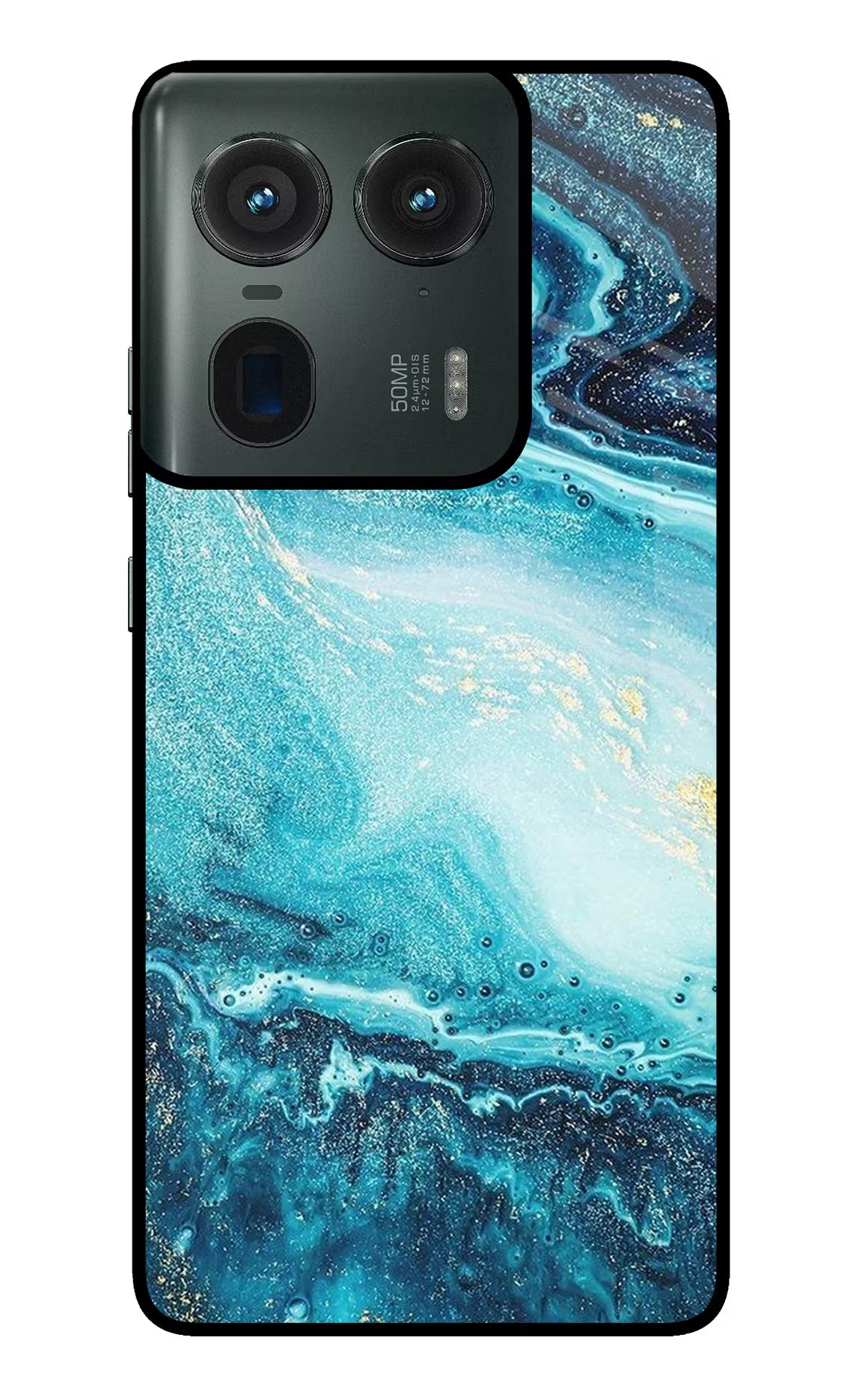 Blue Glitter Marble Moto Edge 50 Ultra 5G Glass Case Back Cover by Casekaro