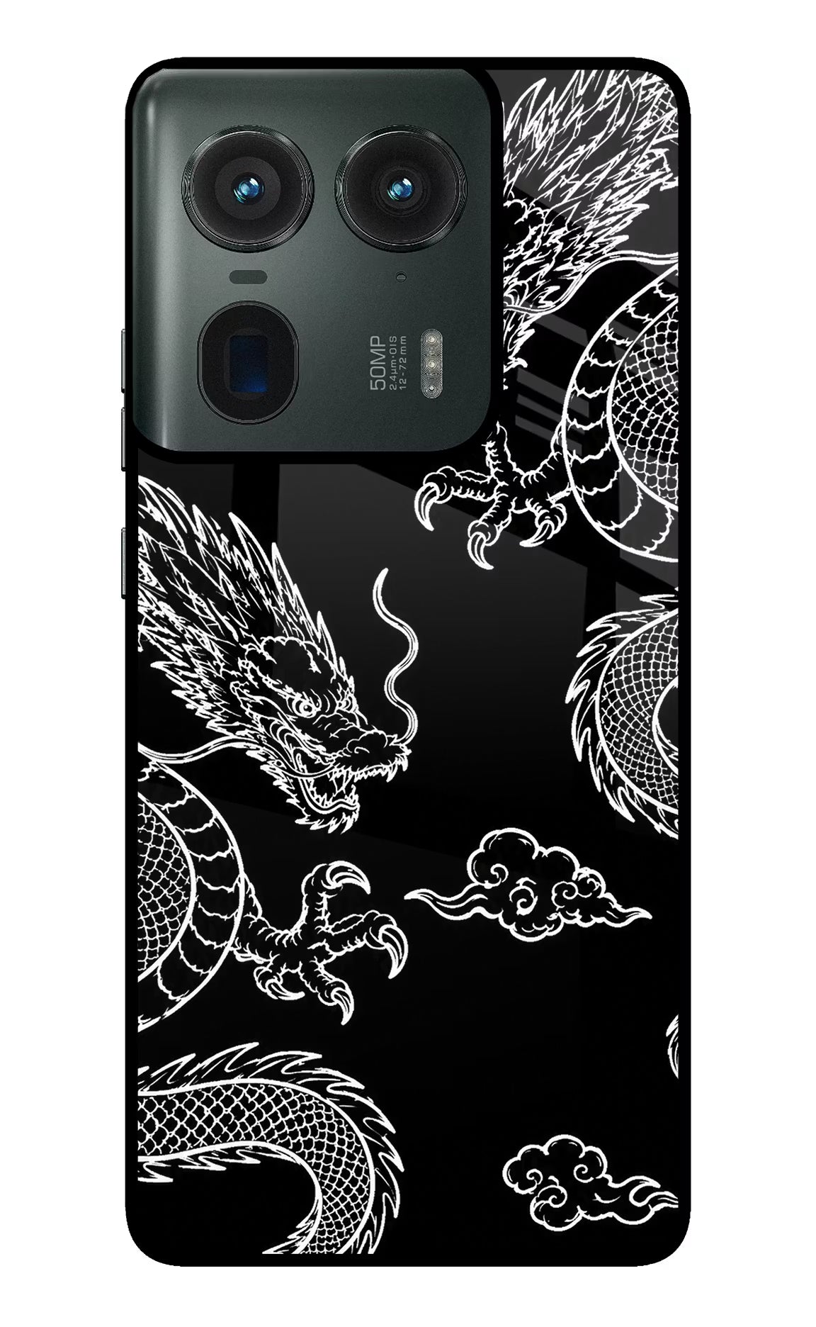 Twin Dragons Moto Edge 50 Ultra 5G Glass Case Back Cover by Casekaro