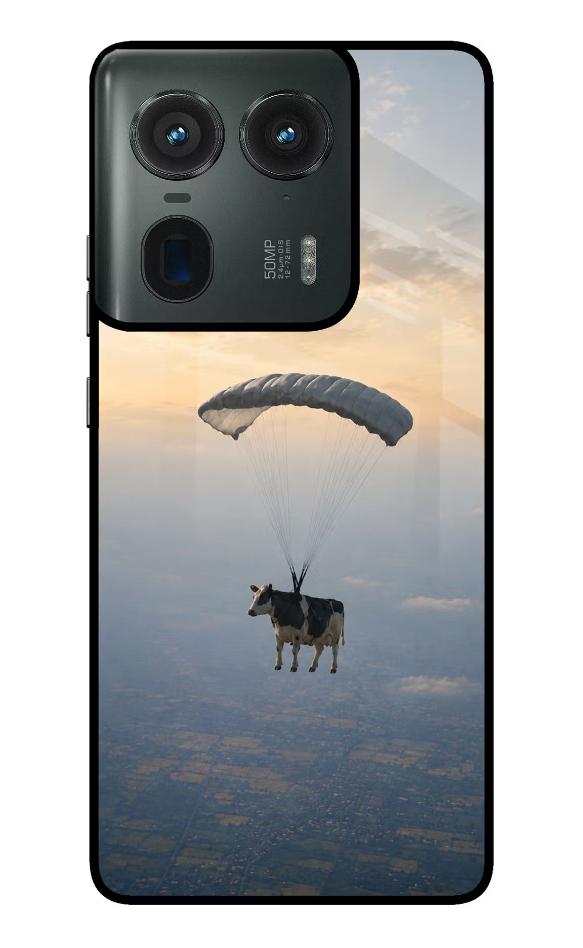Skydiving Cow Moto Edge 50 Ultra 5G Glass Case