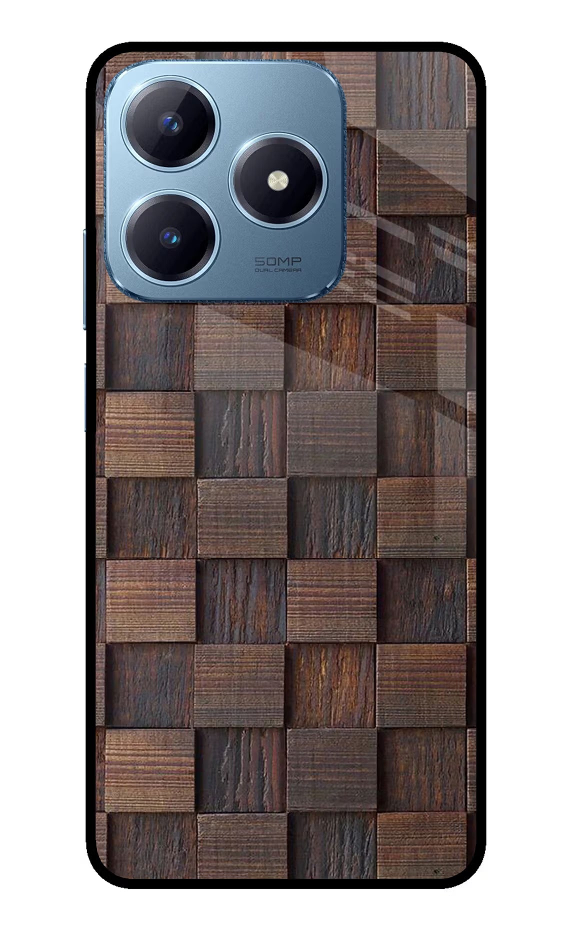 Wooden Cube Design Realme Narzo N63 Glass Case Back Cover by Casekaro