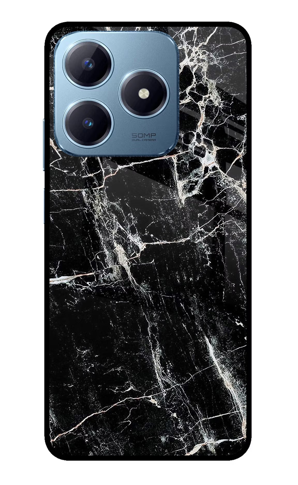 Black Marble Texture Realme Narzo N63 Glass Case Back Cover by Casekaro