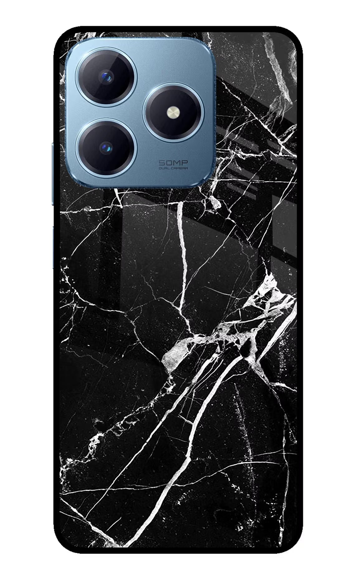 Black Marble Pattern Realme Narzo N63 Glass Case Back Cover by Casekaro
