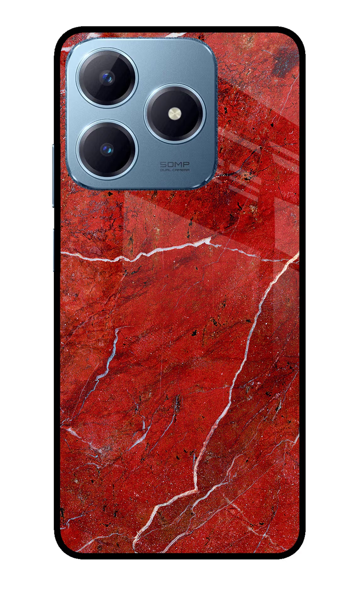 Red Marble Design Realme Narzo N63 Glass Case Back Cover by Casekaro