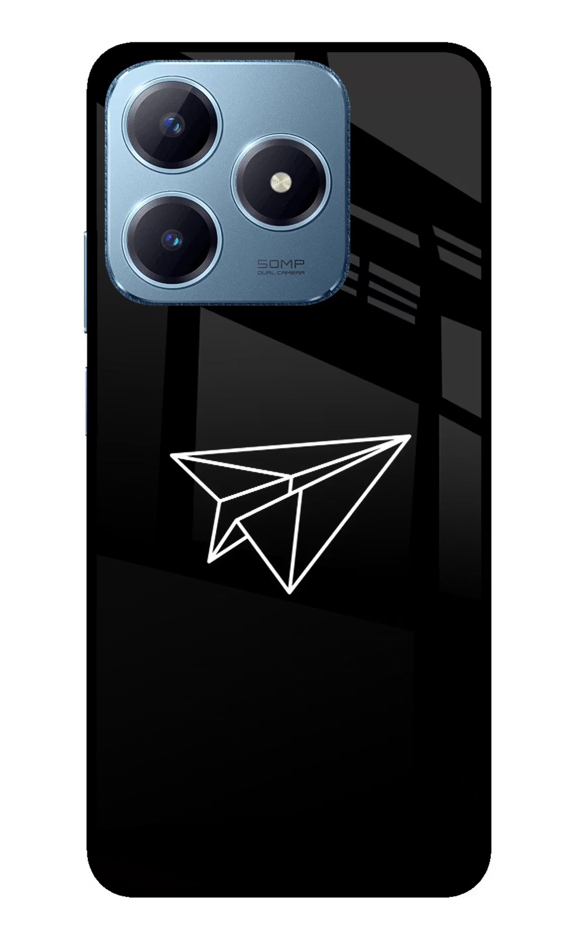 Paper Plane White Realme Narzo N63 Glass Case Back Cover by Casekaro