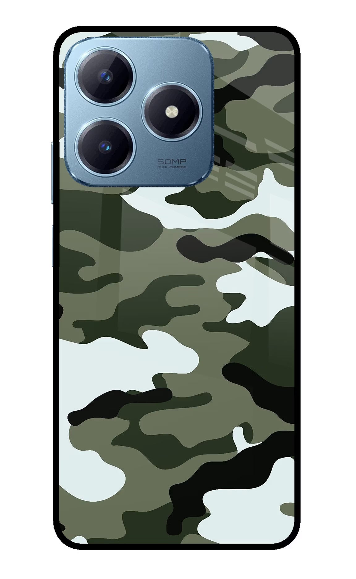 Camouflage Realme Narzo N63 Glass Case Back Cover by Casekaro