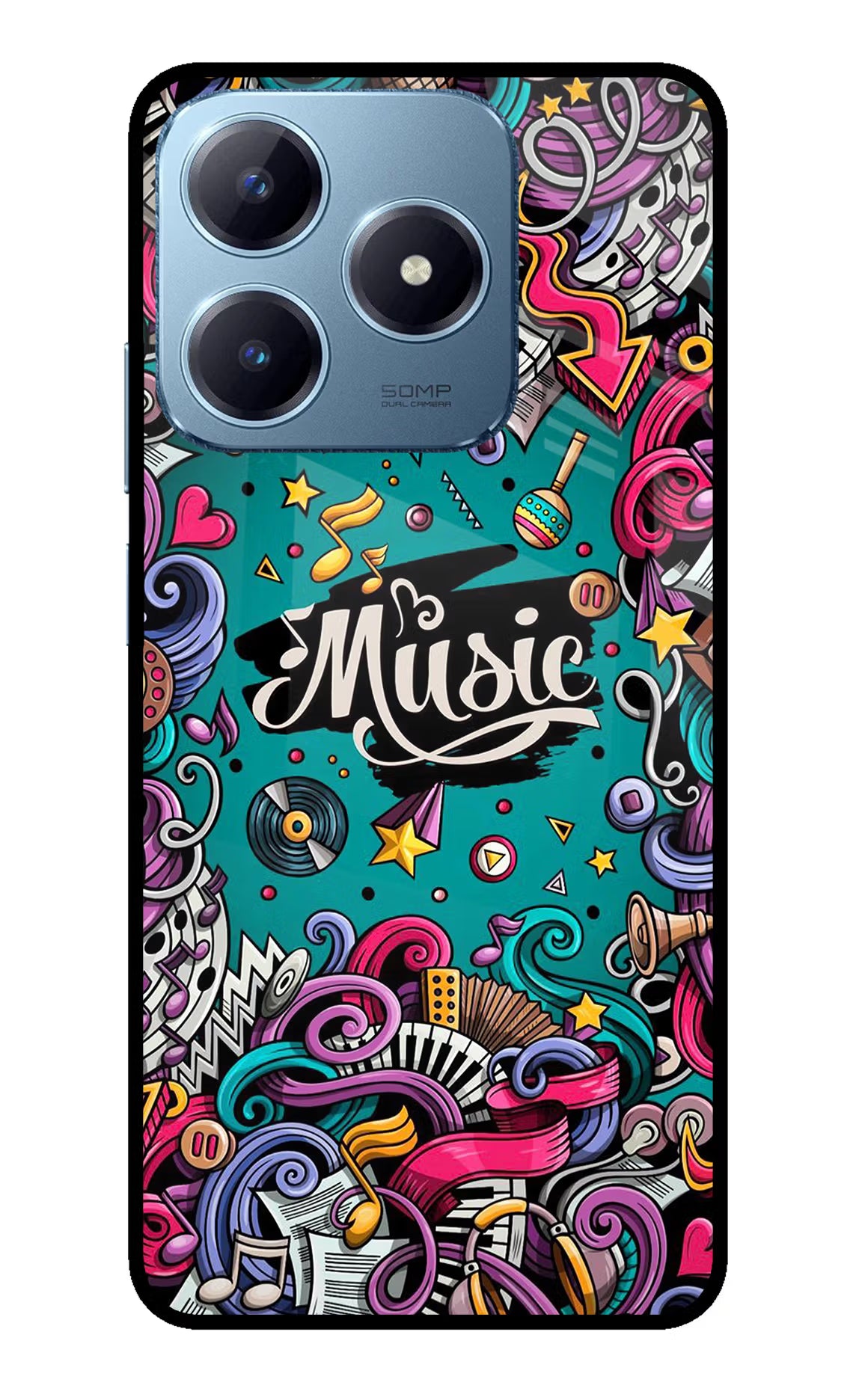 Music Graffiti Realme Narzo N63 Glass Case Back Cover by Casekaro