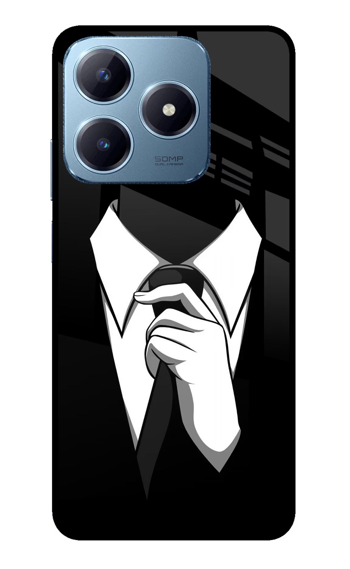 Black Tie Realme Narzo N63 Glass Case Back Cover by Casekaro