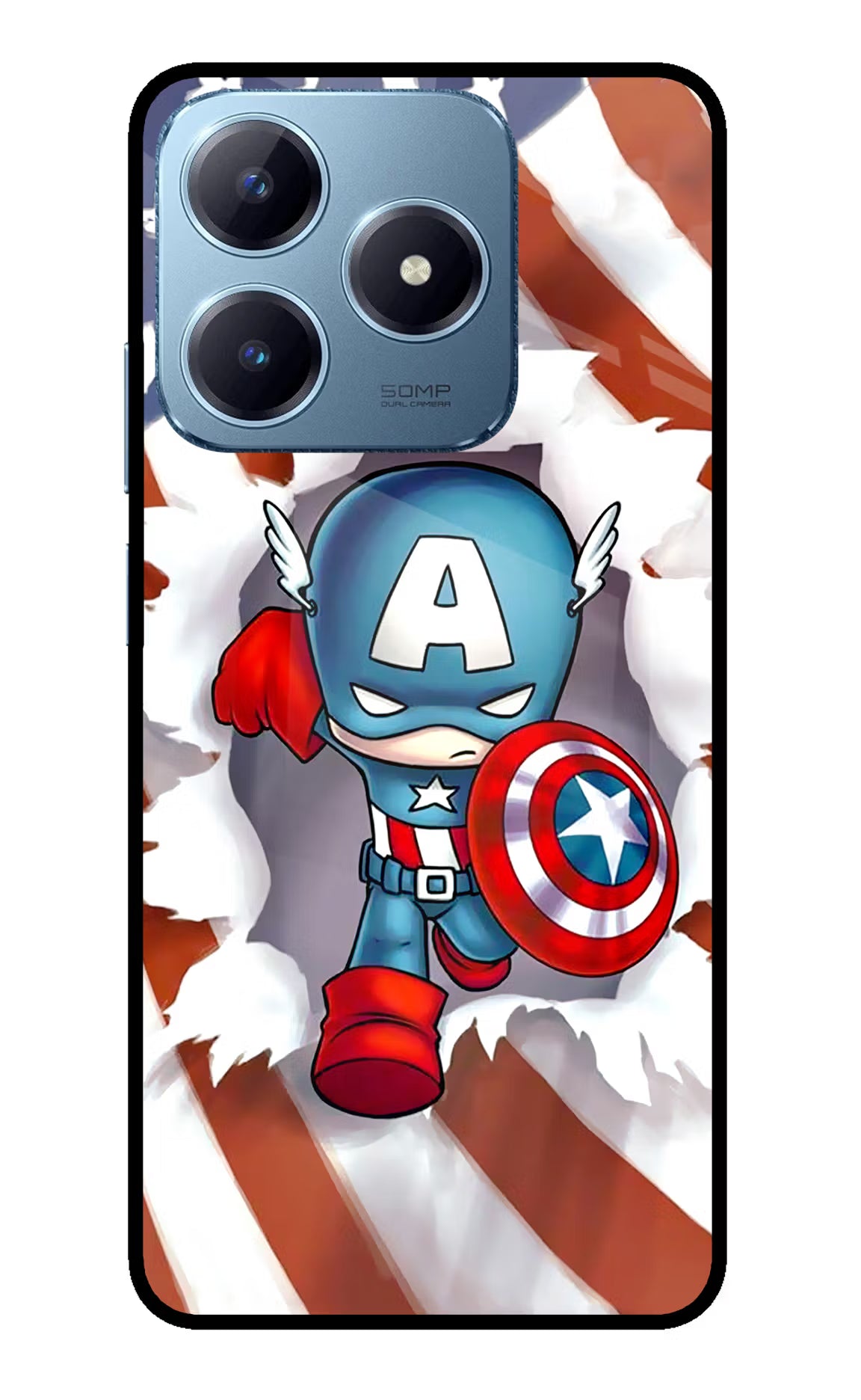Captain America Realme Narzo N63 Glass Case Back Cover by Casekaro