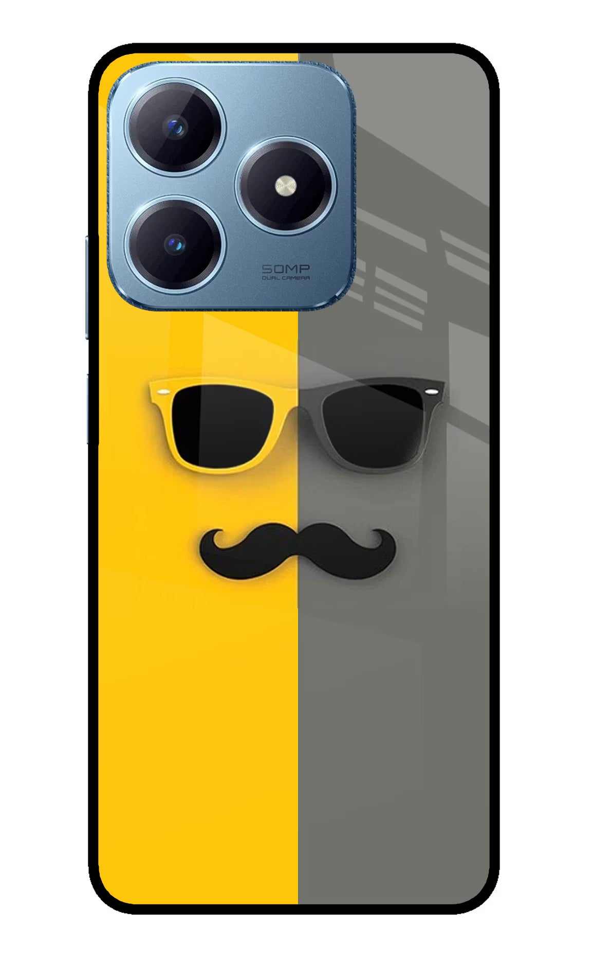 Sunglasses with Mustache Realme Narzo N63 Glass Case Back Cover by Casekaro