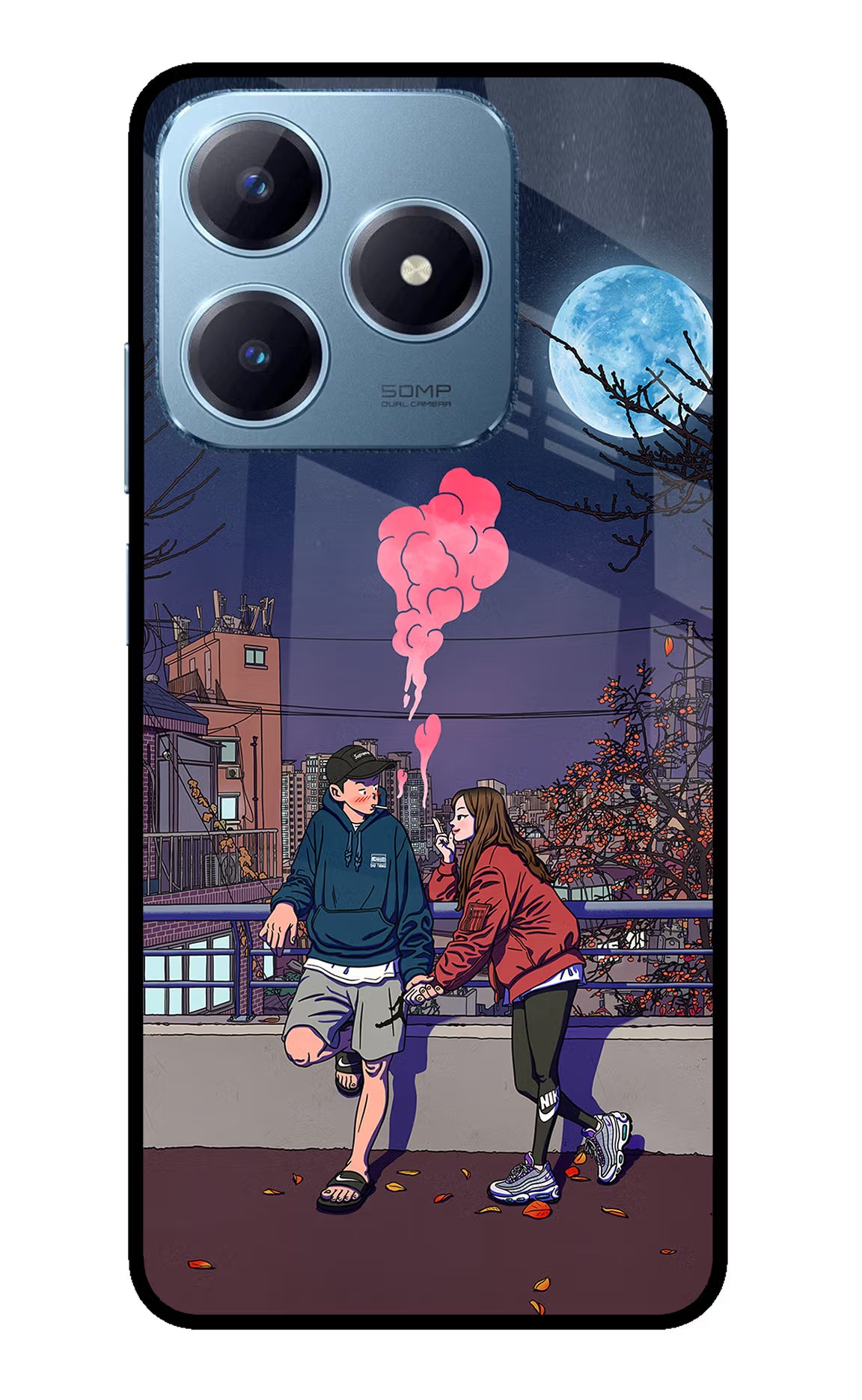 Chilling Couple Realme Narzo N63 Glass Case Back Cover by Casekaro