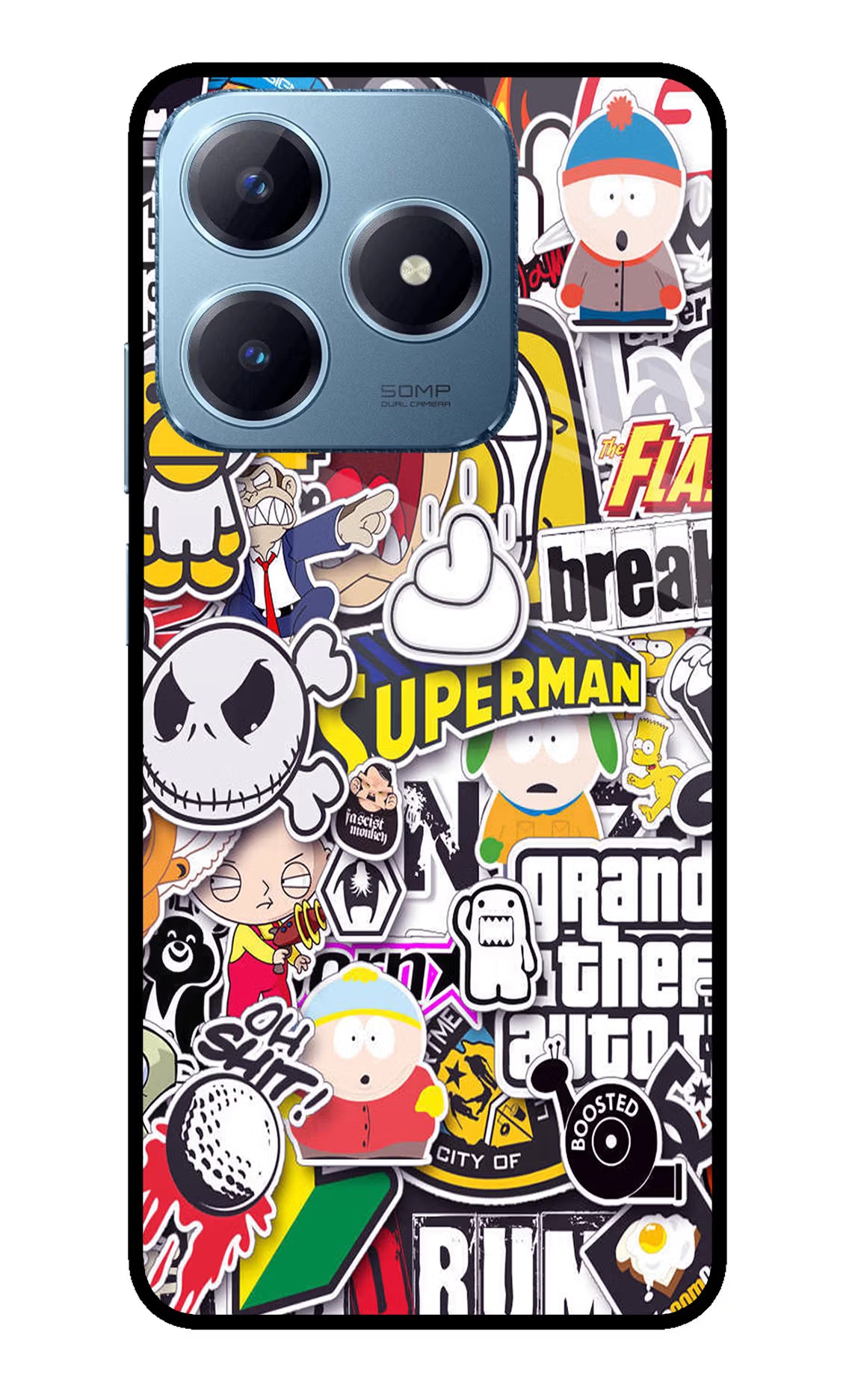 Sticker Bomb Realme Narzo N63 Glass Case Back Cover by Casekaro