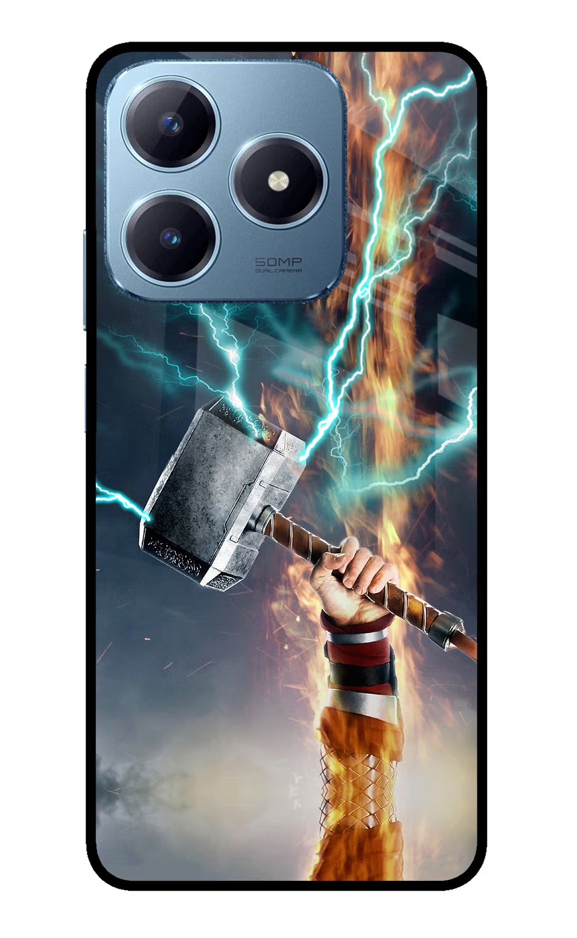 Thor Hammer Mjolnir Realme Narzo N63 Glass Case Back Cover by Casekaro