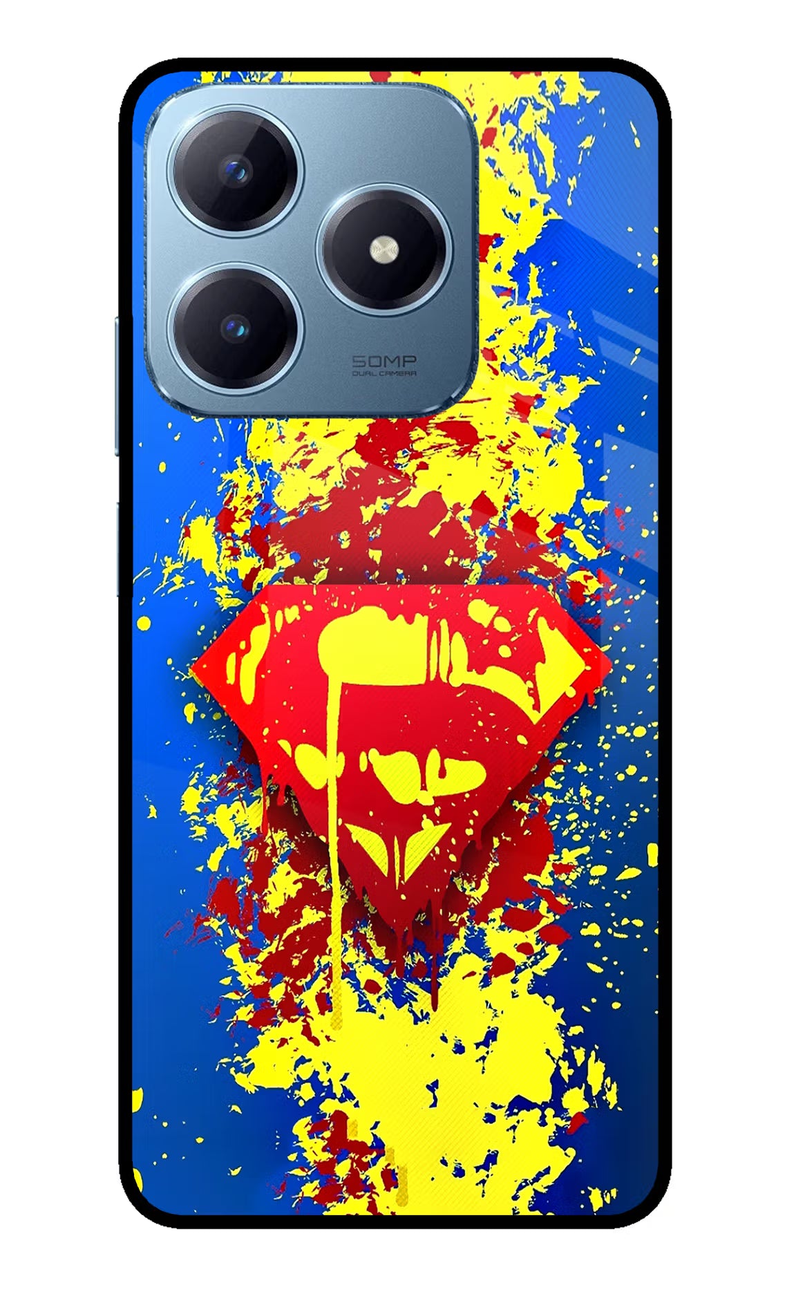 Superman logo Realme Narzo N63 Glass Case Back Cover by Casekaro