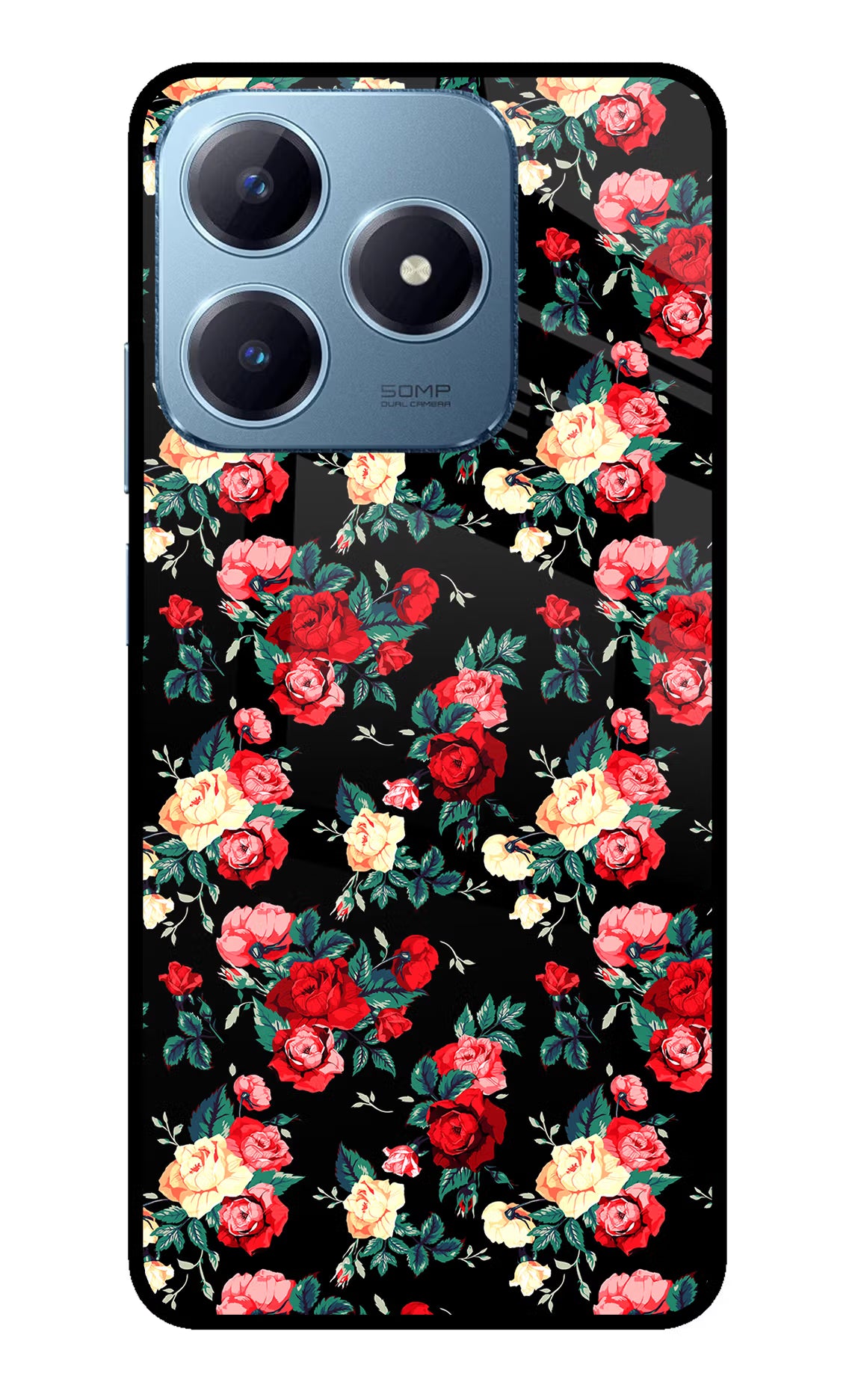 Rose Pattern Realme Narzo N63 Glass Case Back Cover by Casekaro