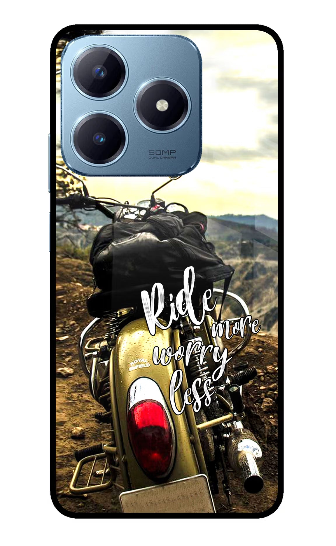 Ride More Worry Less Realme Narzo N63 Glass Case Back Cover by Casekaro