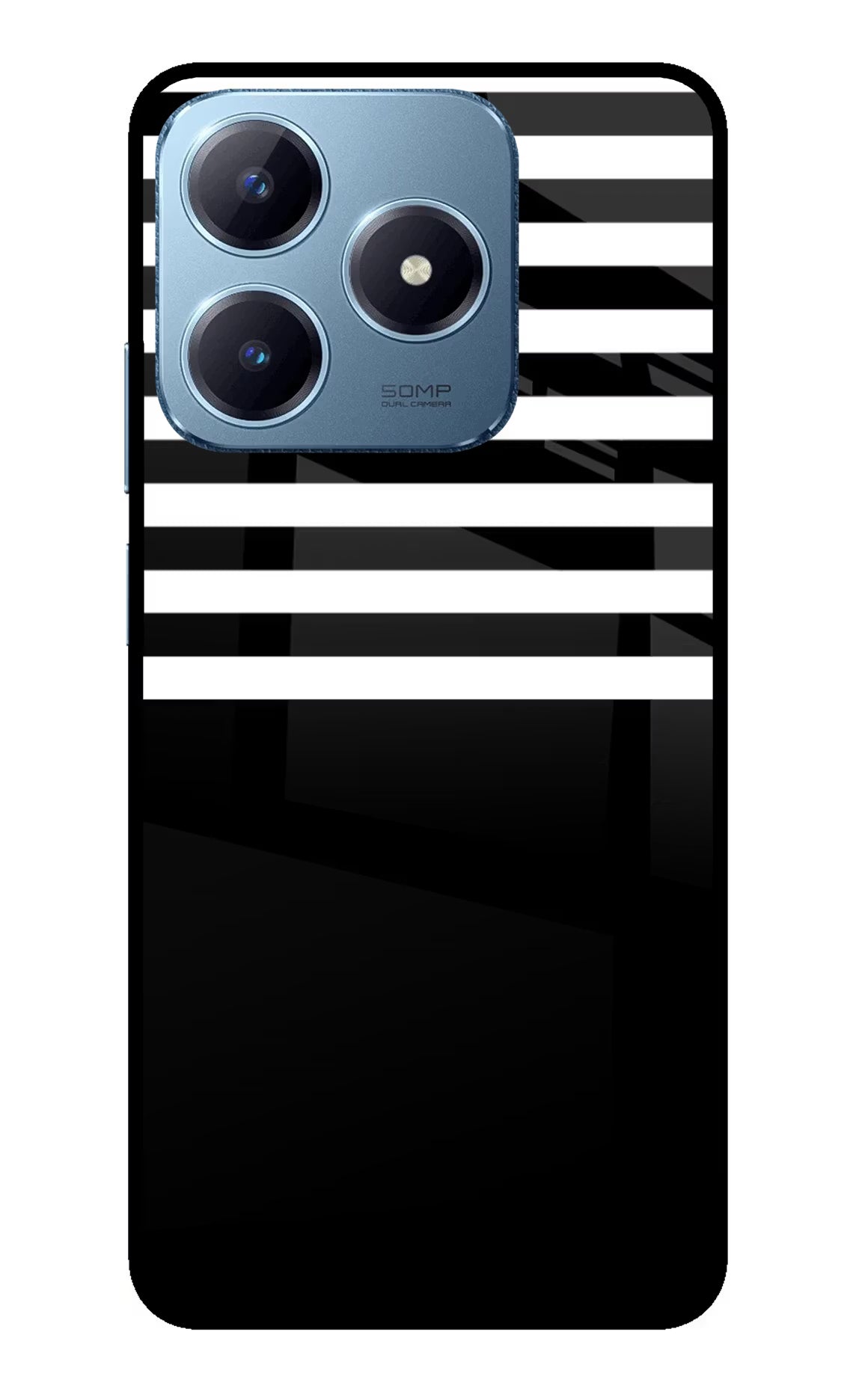 Black and White Print Realme Narzo N63 Glass Case Back Cover by Casekaro