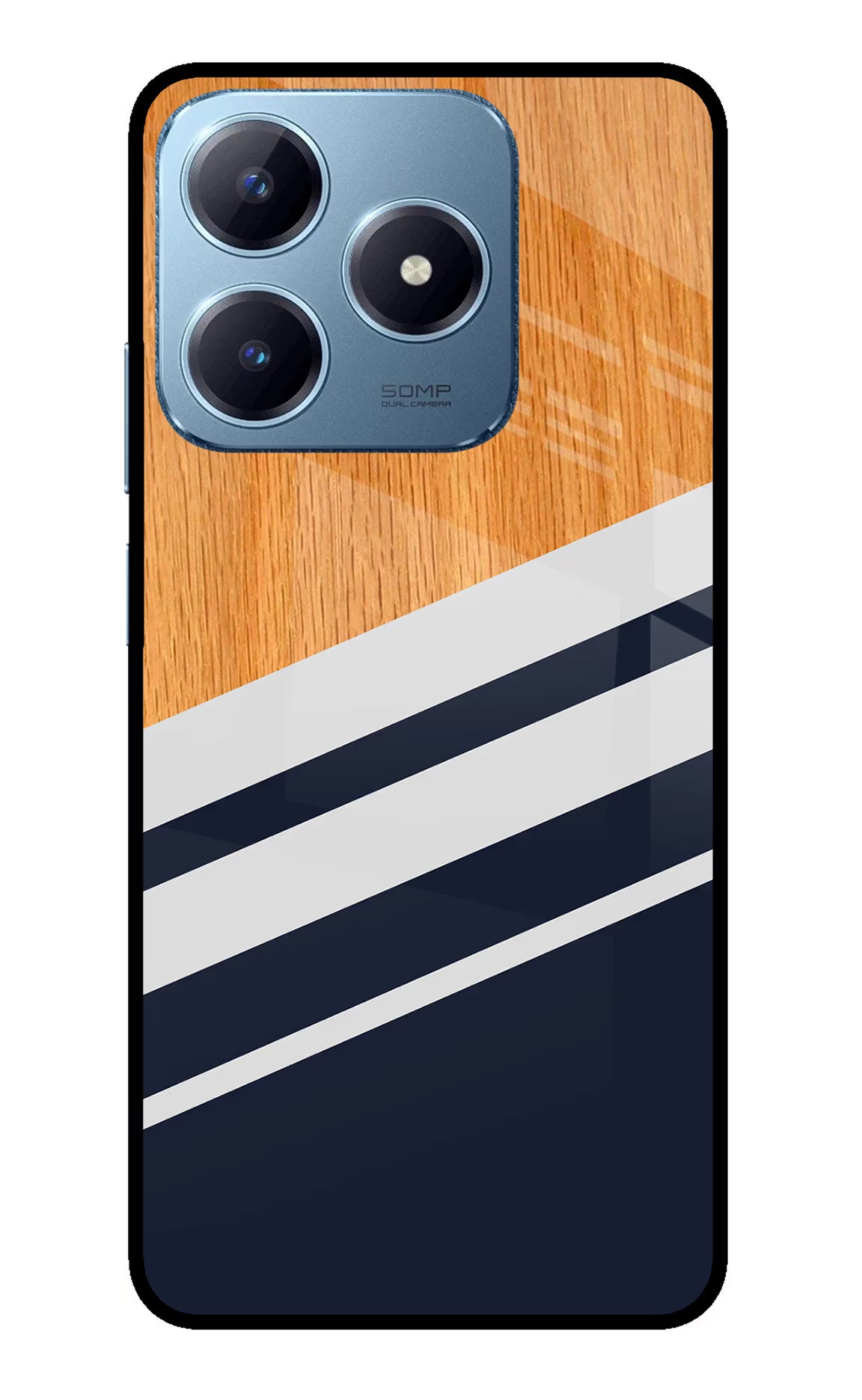 Blue and white wooden Realme Narzo N63 Glass Case Back Cover by Casekaro