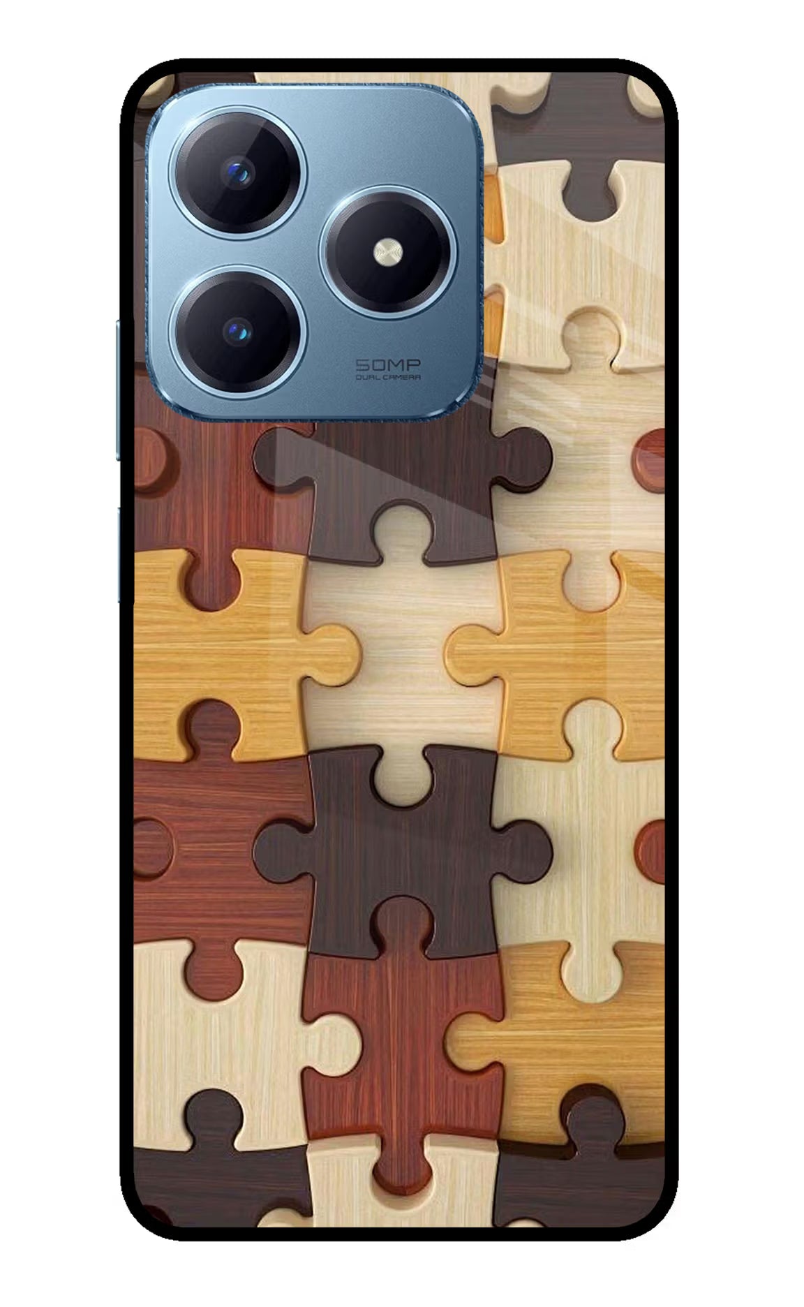 Wooden Puzzle Realme Narzo N63 Glass Case Back Cover by Casekaro