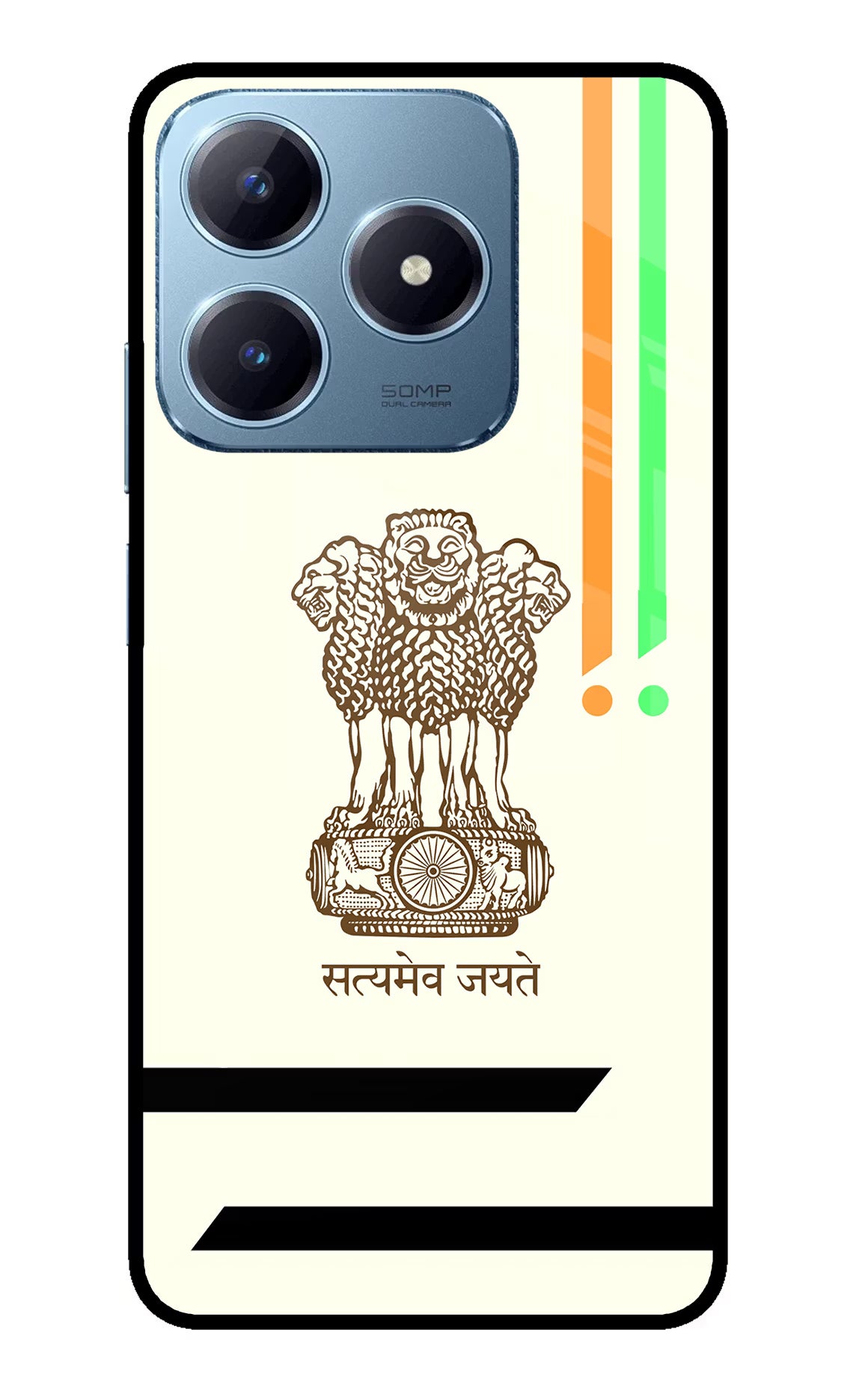 Satyamev Jayate Brown Logo Realme Narzo N63 Glass Case Back Cover by Casekaro