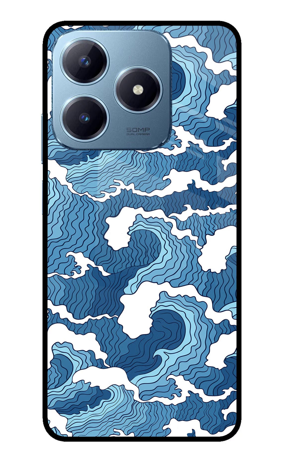 Blue Waves Realme Narzo N63 Glass Case Back Cover by Casekaro