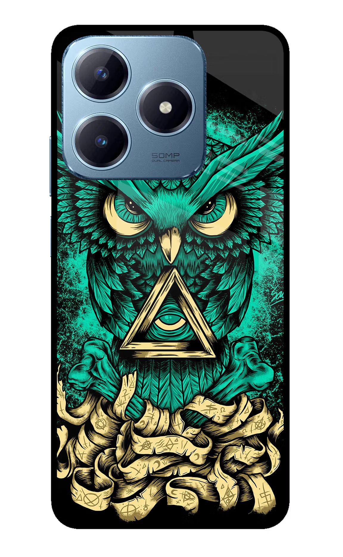 Green Owl Realme Narzo N63 Glass Case Back Cover by Casekaro