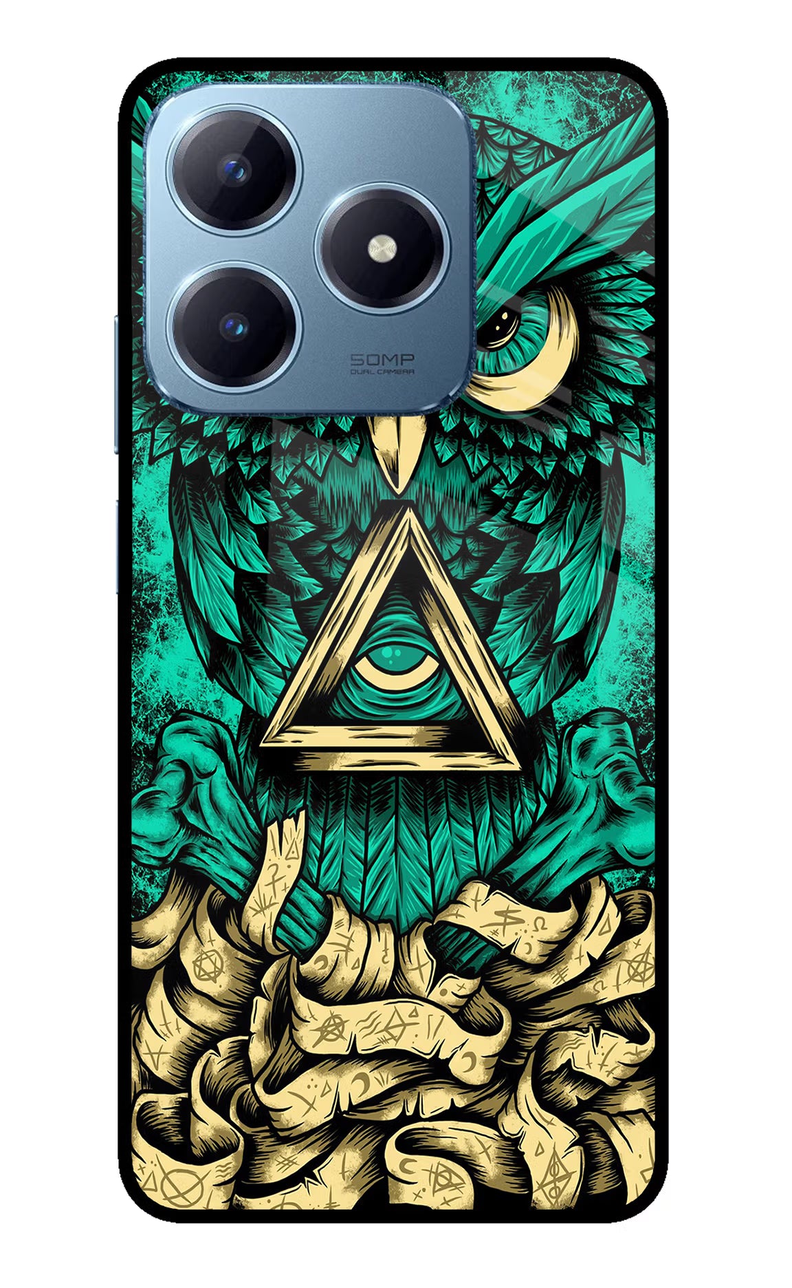 Green Owl Realme Narzo N63 Glass Case Back Cover by Casekaro