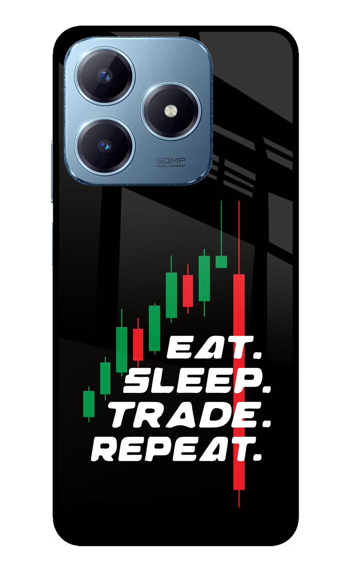 Eat Sleep Trade Repeat Realme Narzo N63 Glass Case Back Cover by Casekaro