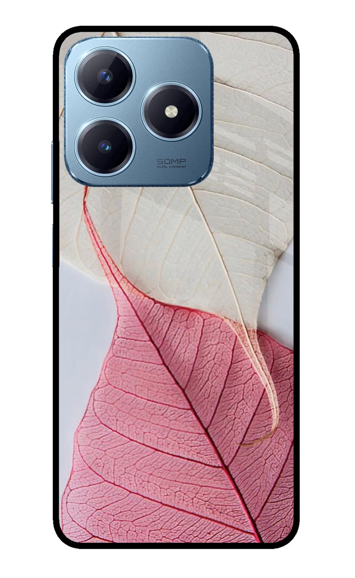 White Pink Leaf Realme Narzo N63 Glass Case Back Cover by Casekaro