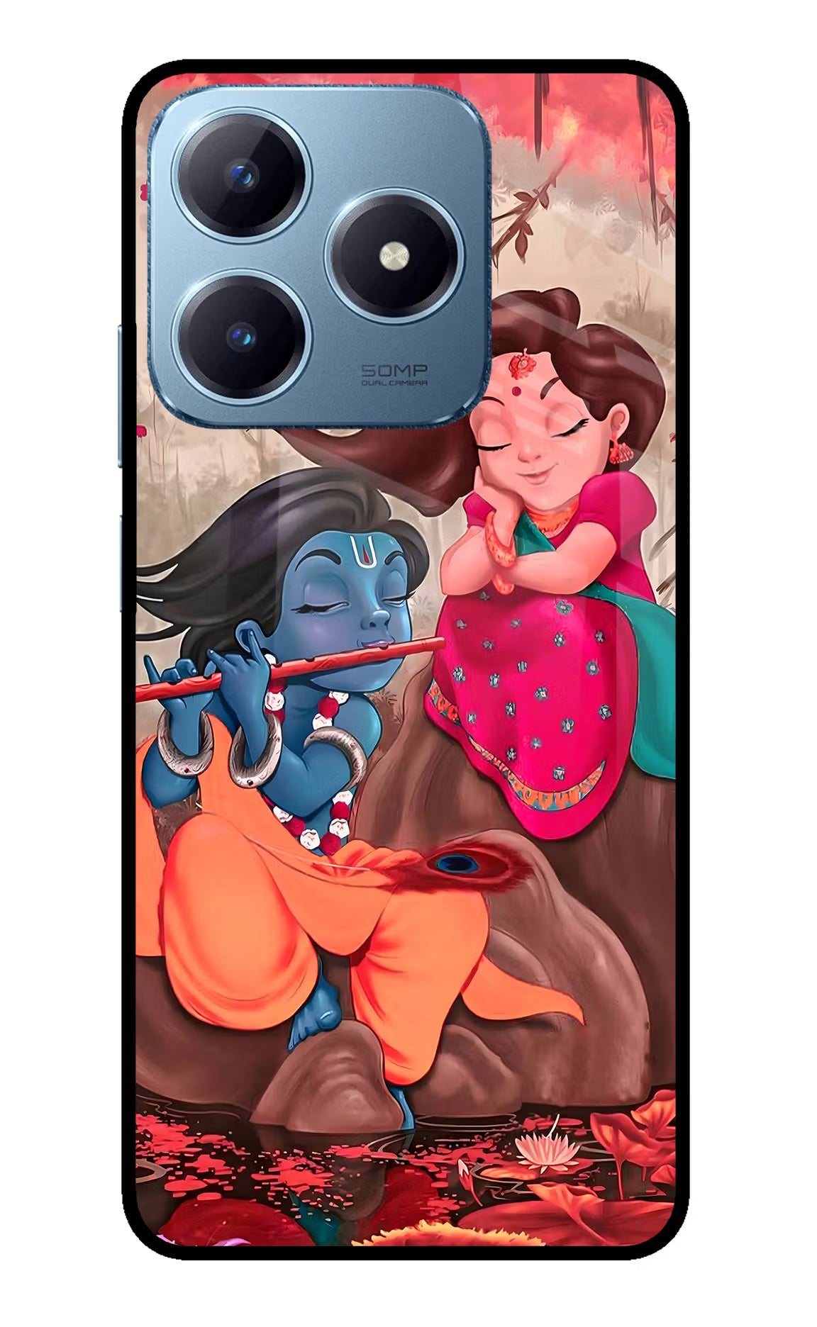 Radhe Krishna Realme Narzo N63 Glass Case Back Cover by Casekaro