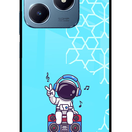 Cute Astronaut Chilling Realme Narzo N63 Glass Case Back Cover by Casekaro