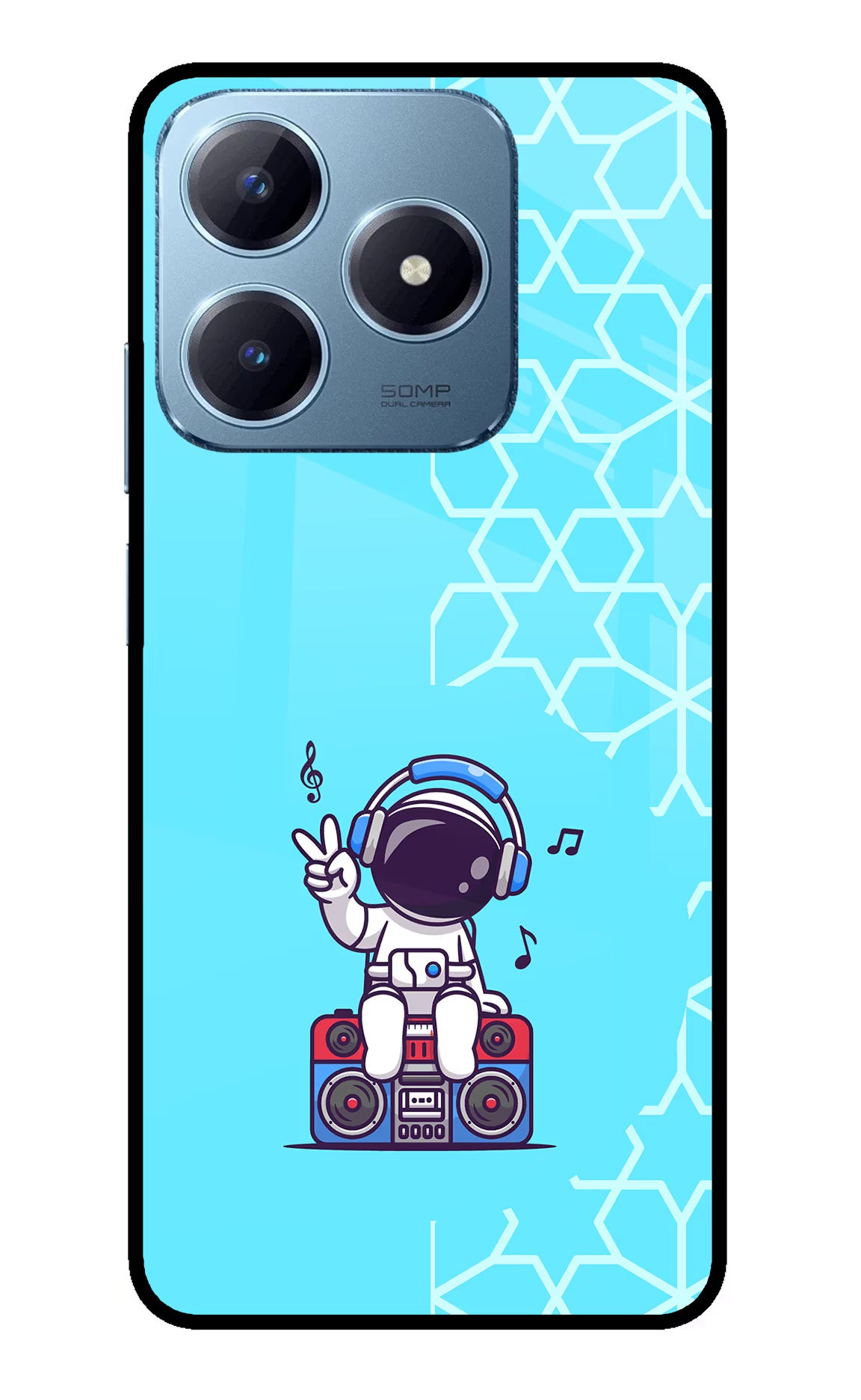 Cute Astronaut Chilling Realme Narzo N63 Glass Case Back Cover by Casekaro